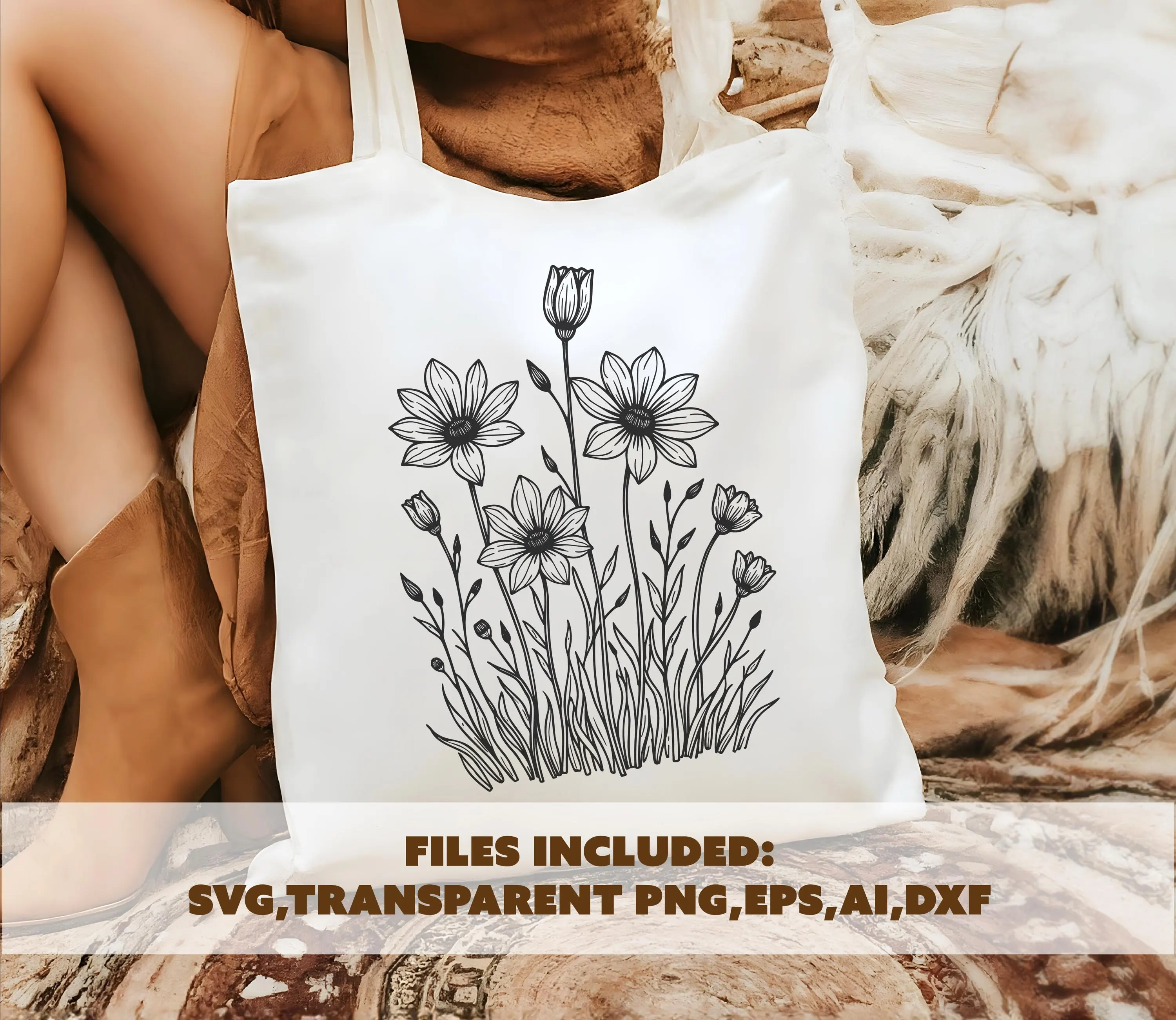wildflower svg, floral line art png, botanical flower design, black and white floral svg, boho flower clipart, floral vector files - image 4