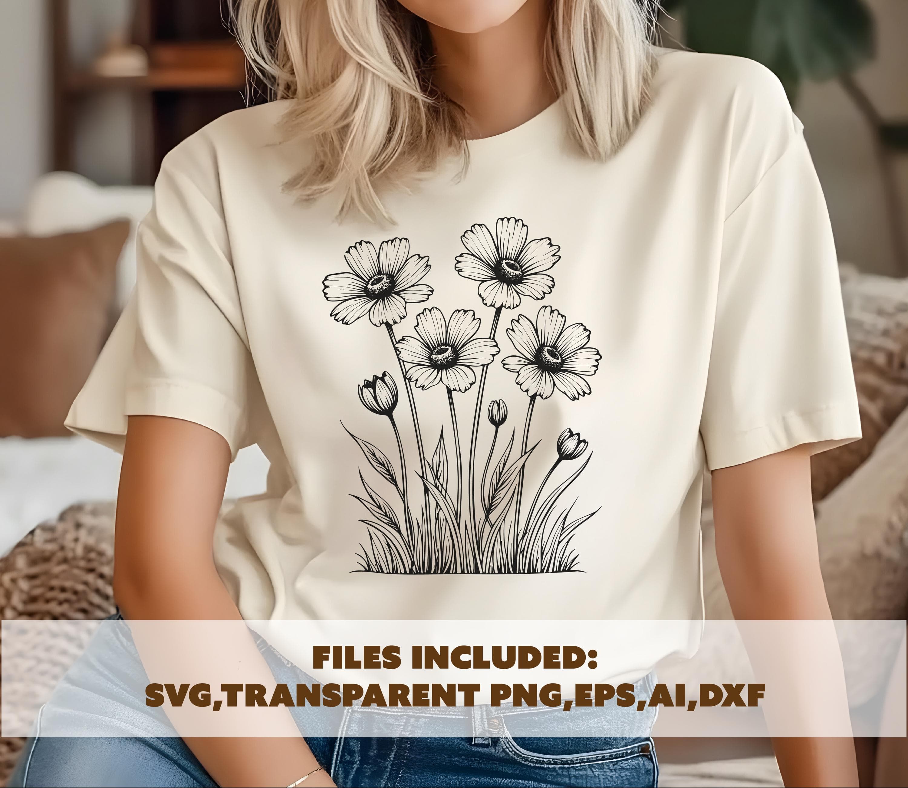 Wildflower svg, floral line art png, boho flower design, garden flowers svg, flower clipart png, floral svg