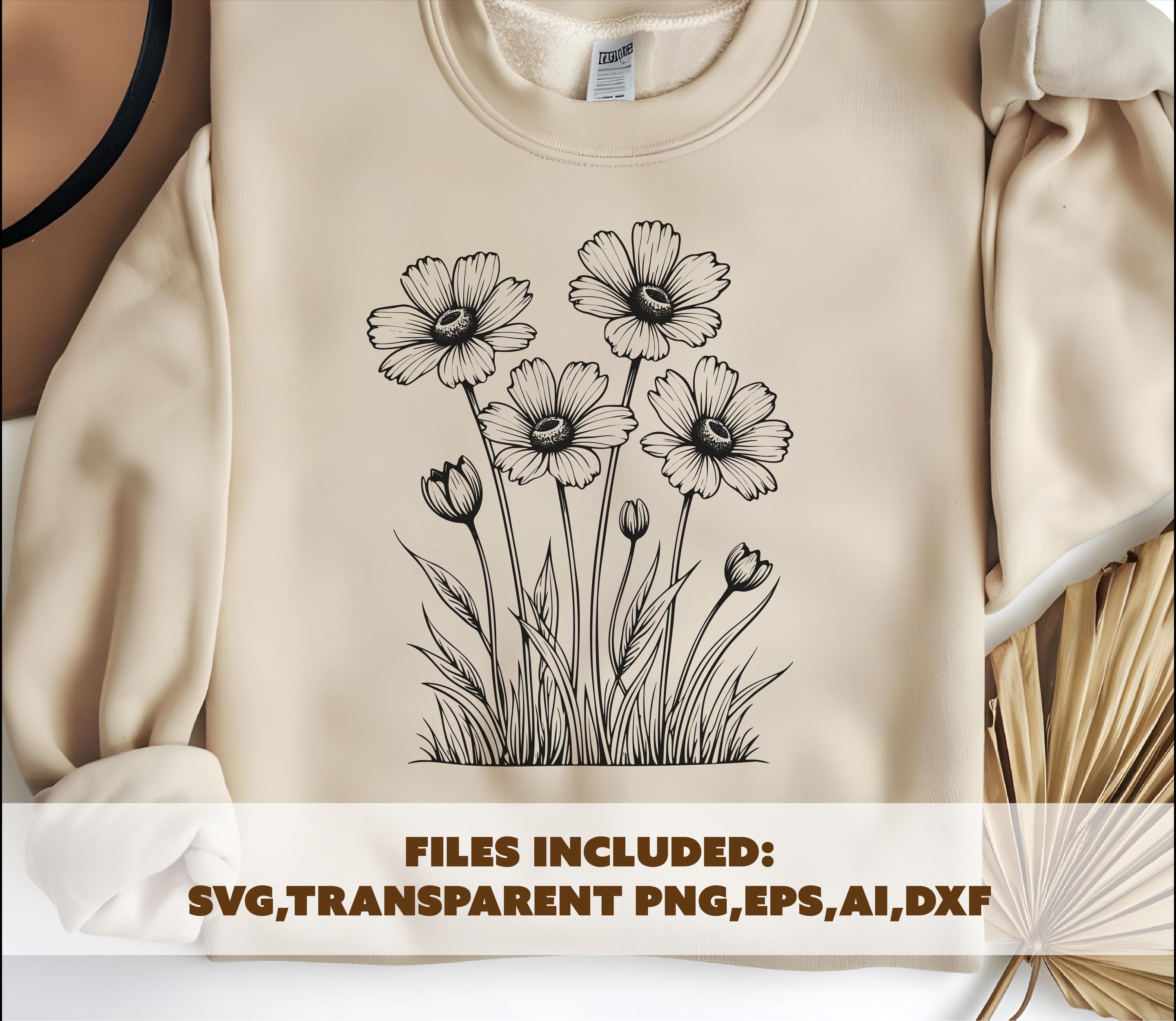 Wildflower svg, floral line art png, boho flower design, garden flowers svg, flower clipart png, floral svg - image 5