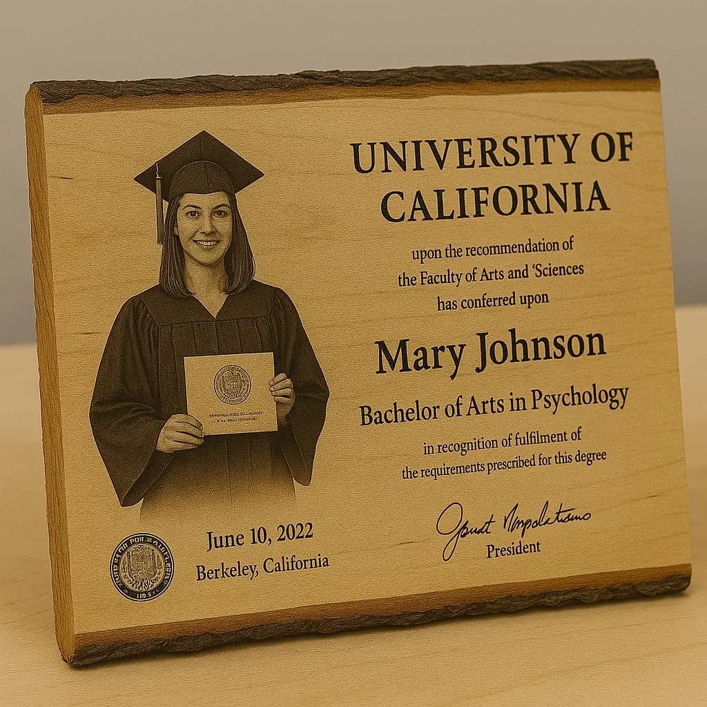 Custom Graduation Photo & Degree Wood Plaque | Personalized College Gift | Laser Engraved Keepsake