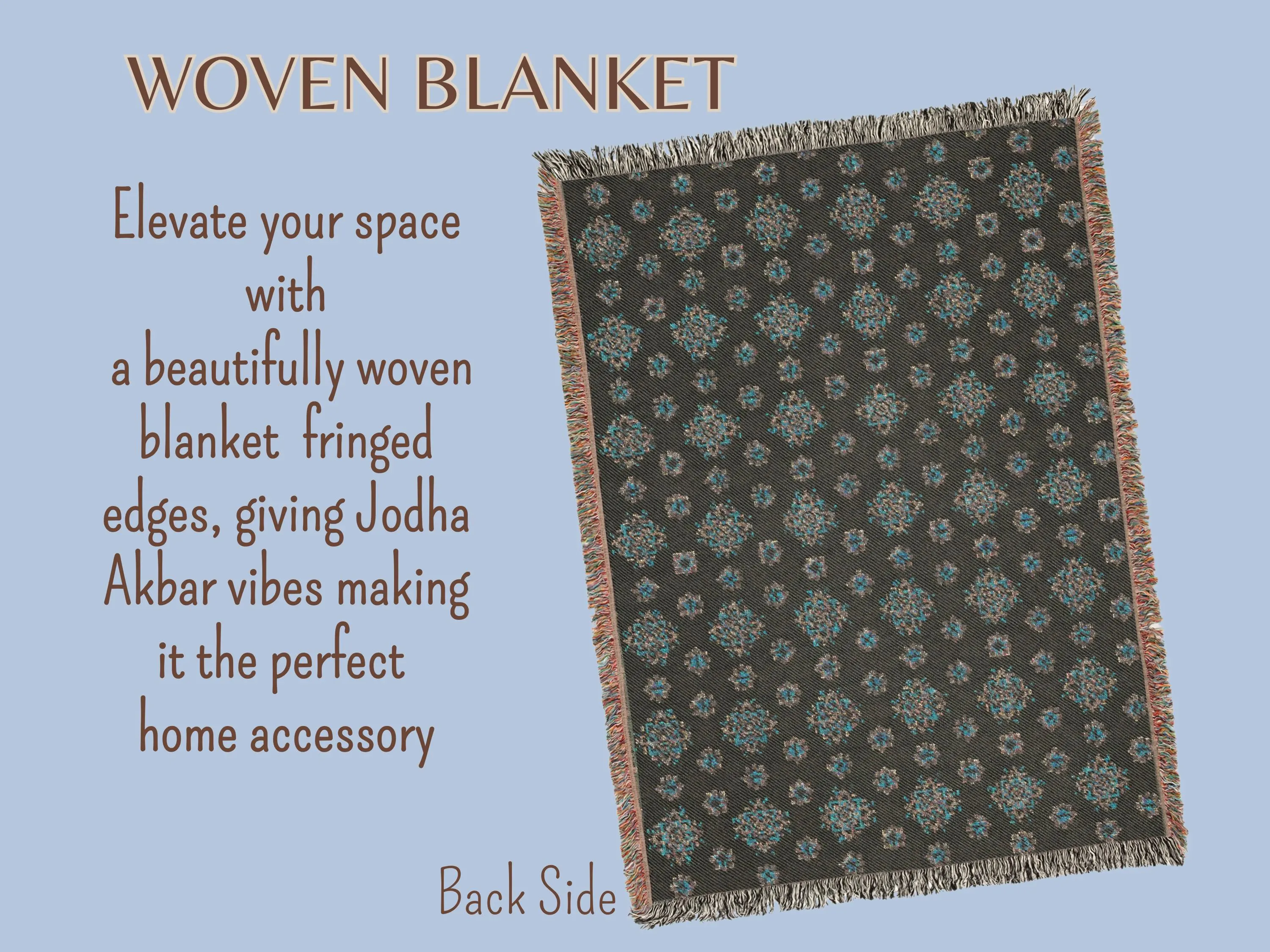 Blue Boho Floral Woven Throw Blanket: 100% Cotton - image 3