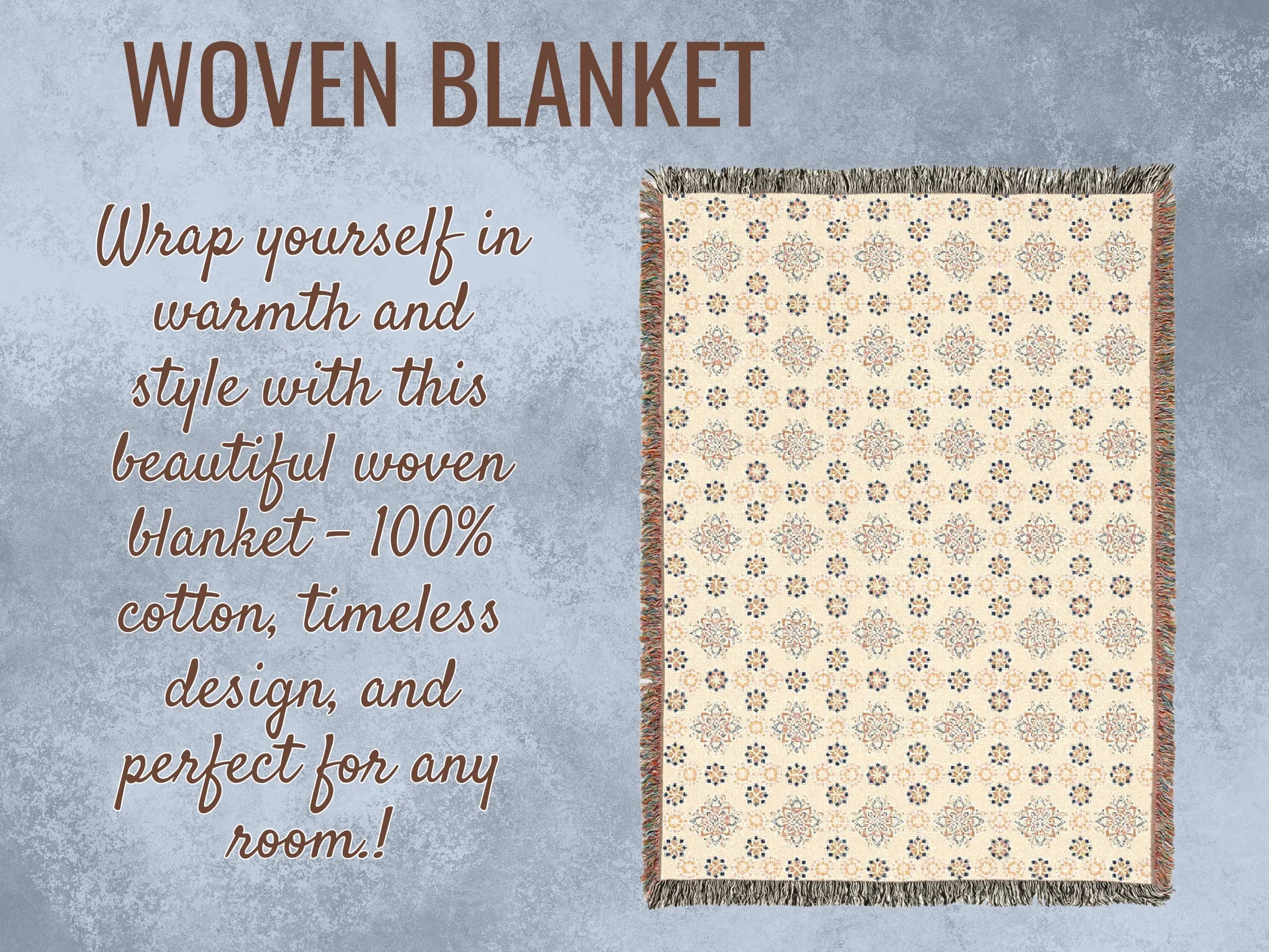 Blue Boho Floral Woven Throw Blanket: 100% Cotton - image 2