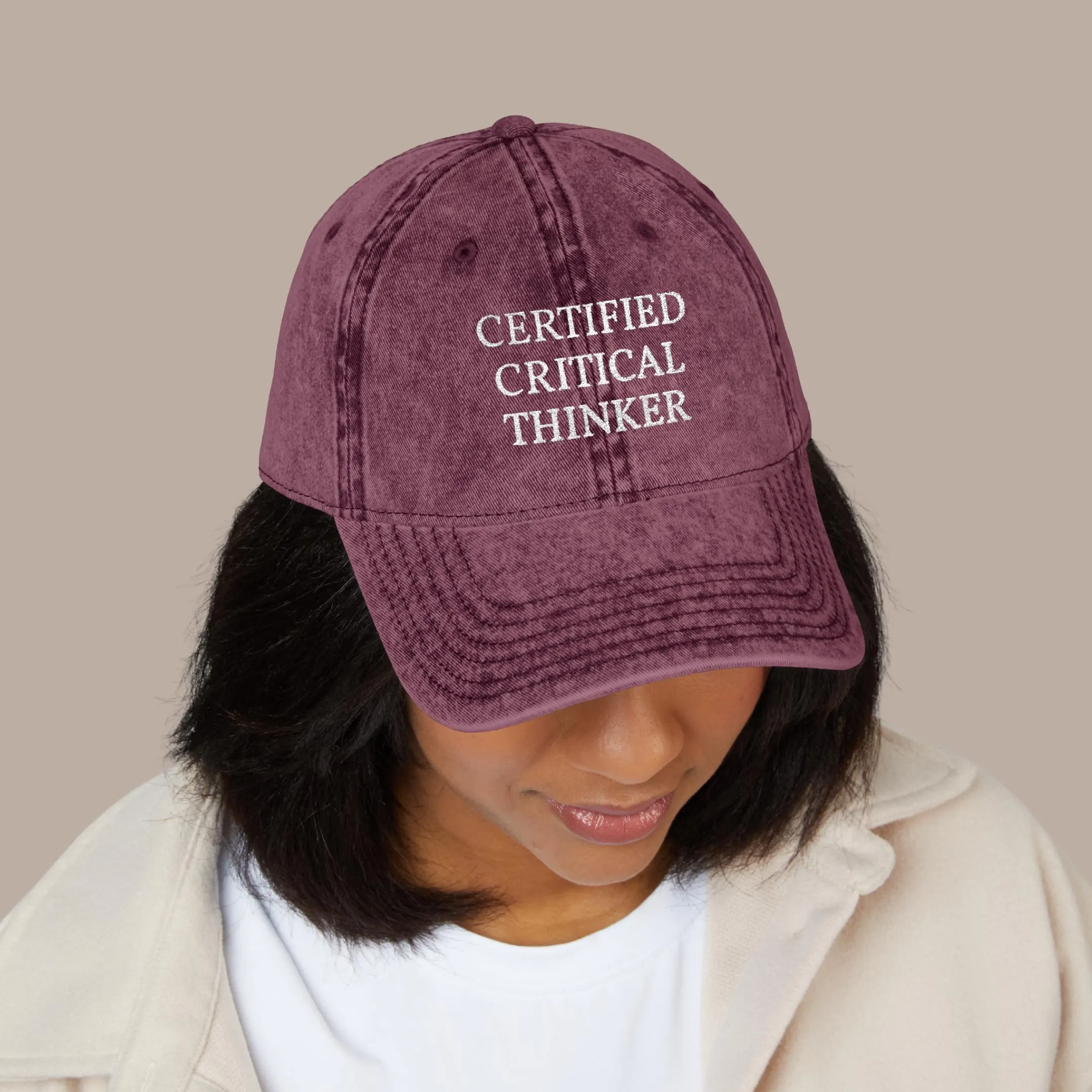 Embroidered "Certified Critical Thinker" Vintage Cap: Funny Thinker Gift