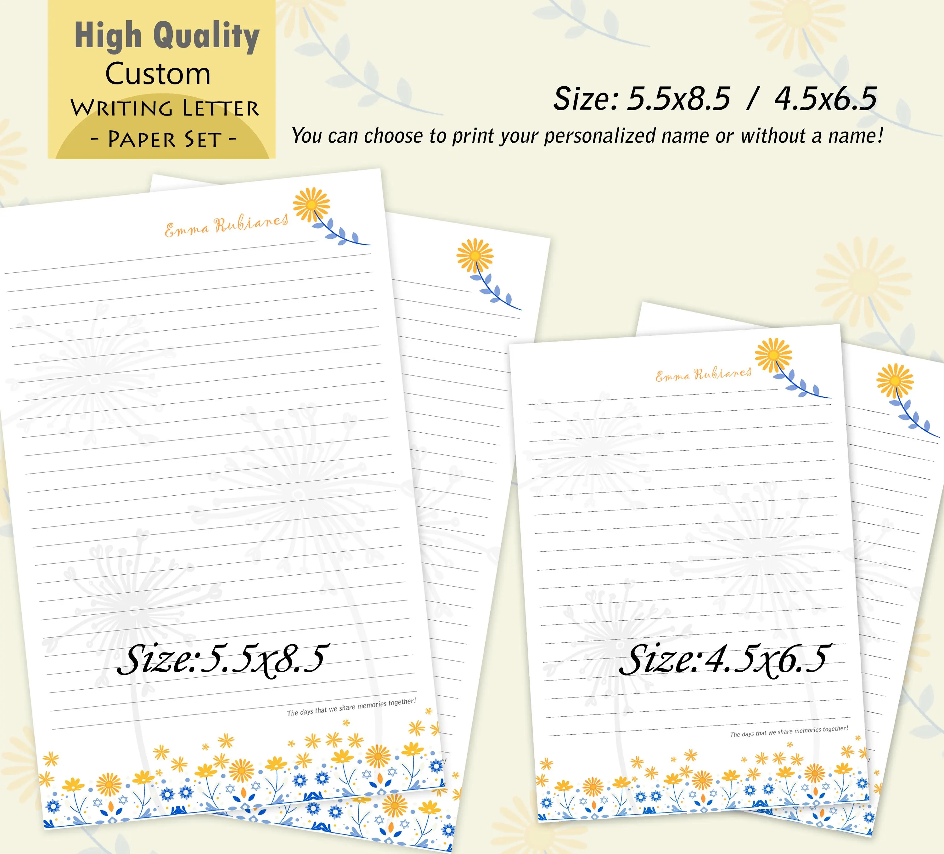 Personalized Yellow Flowers Letter Writing Paper with Envelopes, Handmade Stationery Letters Set - image 3