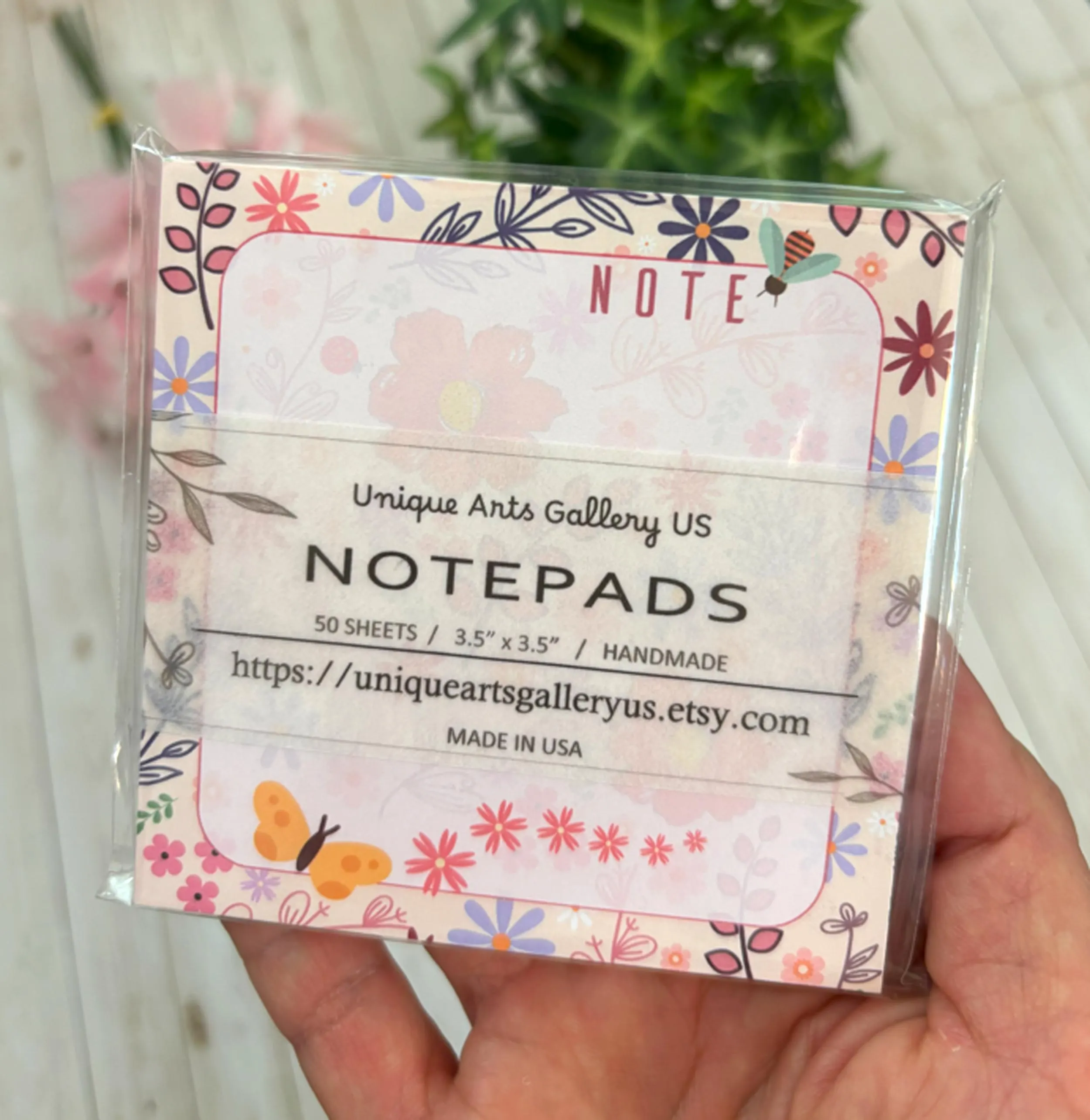Floral Notepad: Wildflower Memo Pad, Handmade Stationery Tear Away Notes