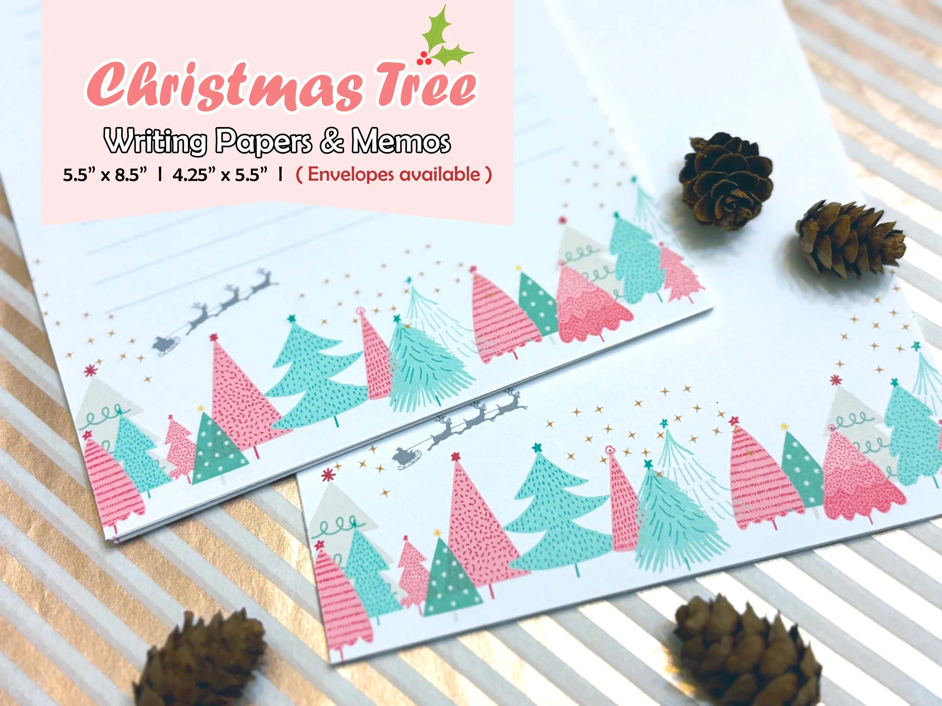 Personalized Christmas Tree Stationery Set, A5 Writing Paper - image 3