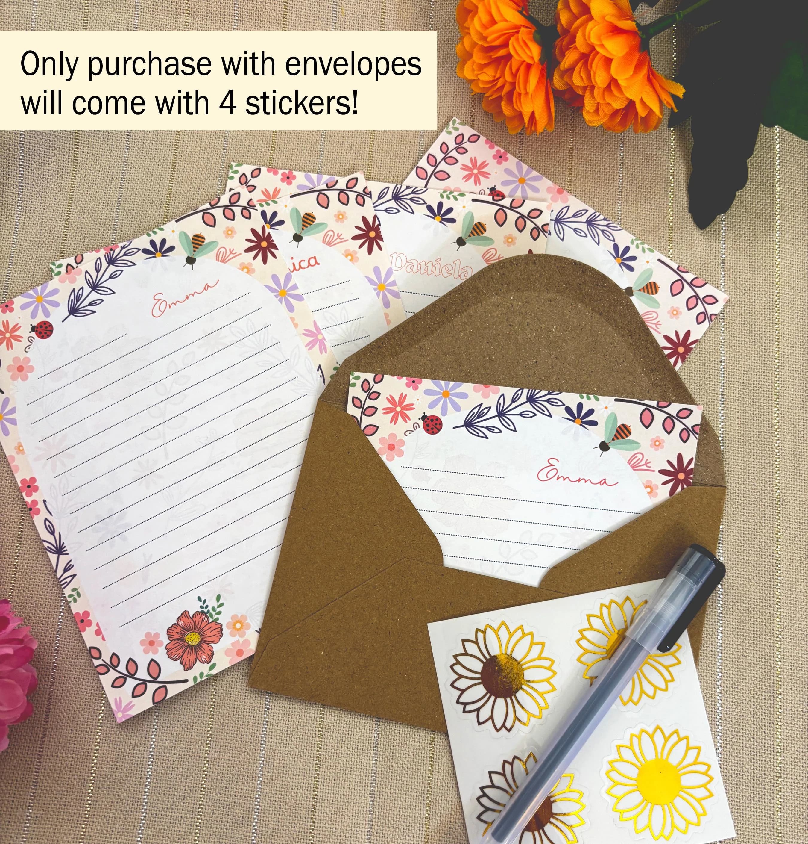 Personalized Wildflower Stationery Set: Kids Letter Writing Papers 4.25x5.5 Note - image 5