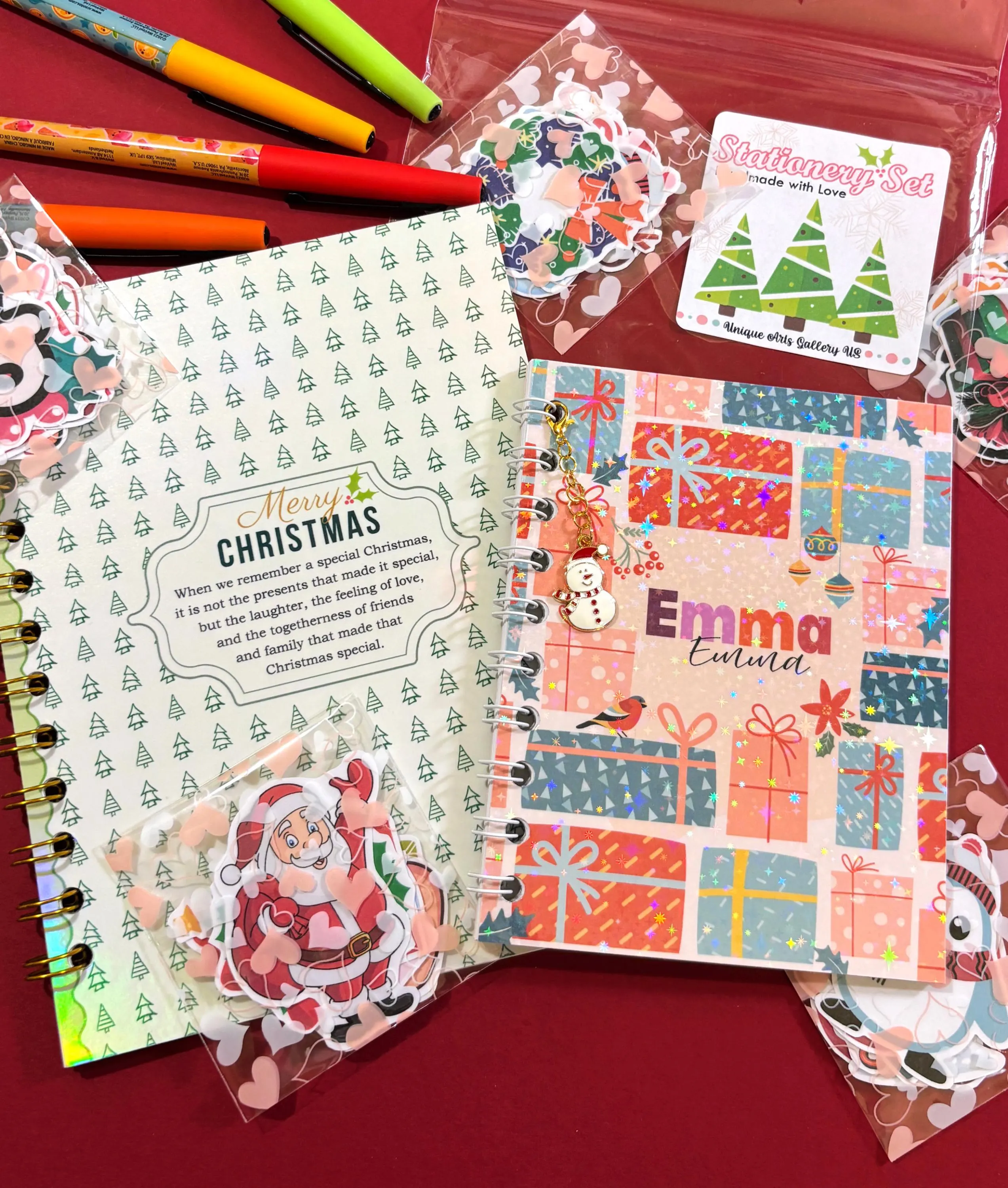 Personalized Holiday Gifts, Handmade Christmas Stationery Gift Set, Kids Journaling Bundles, Stationery Grab Bags
