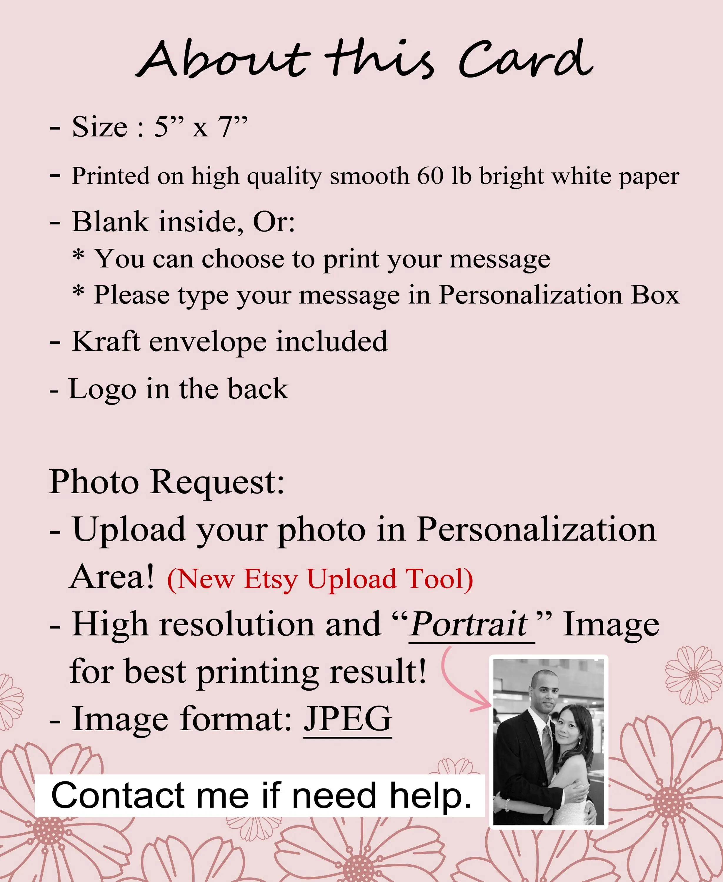 Personalized Photo Wedding Card, Custom Anniversary Love Notecard for Couple 5x7, Professional Printing Services - image 5