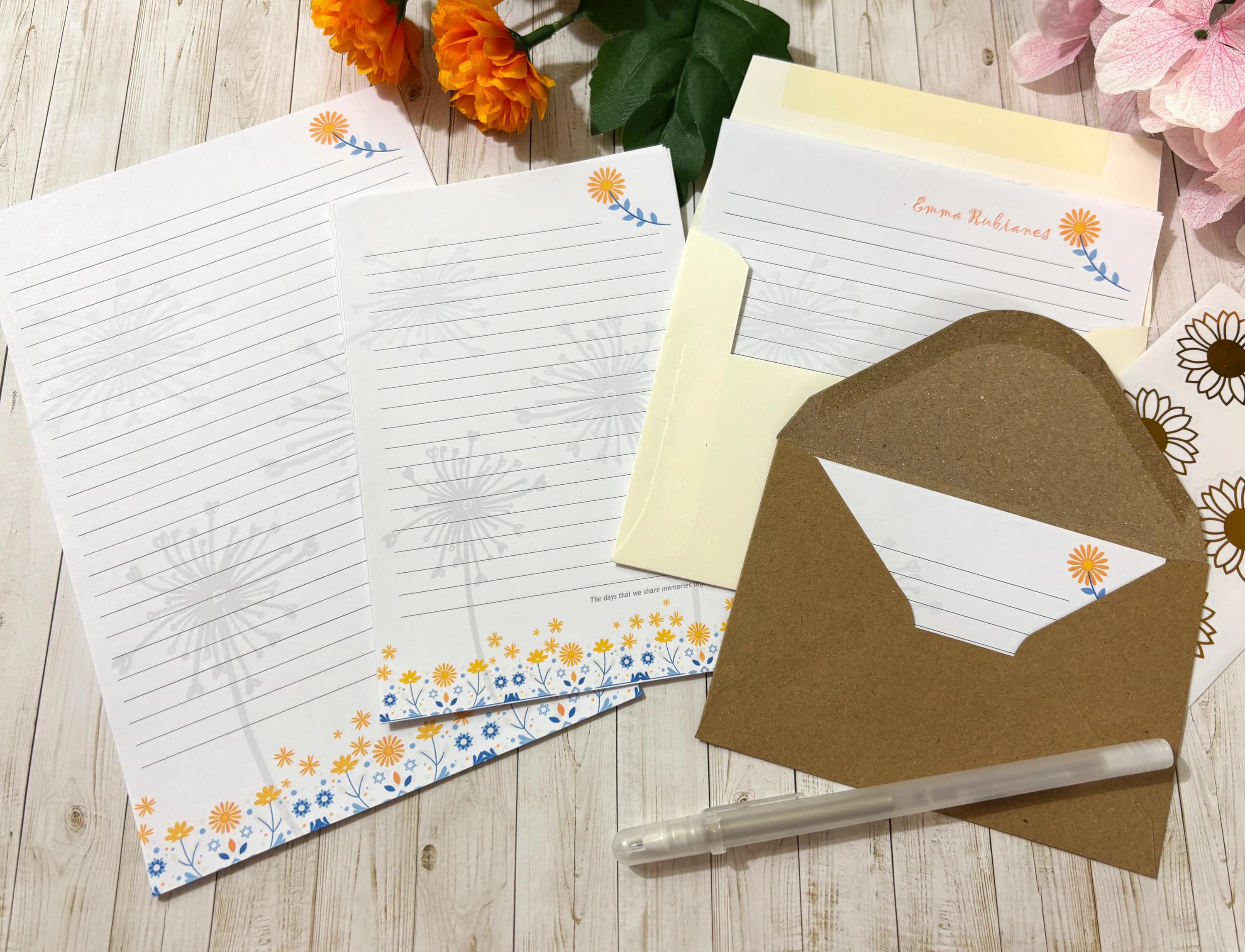 Personalized Yellow Flowers Letter Writing Paper with Envelopes, Handmade Stationery Letters Set - image 5