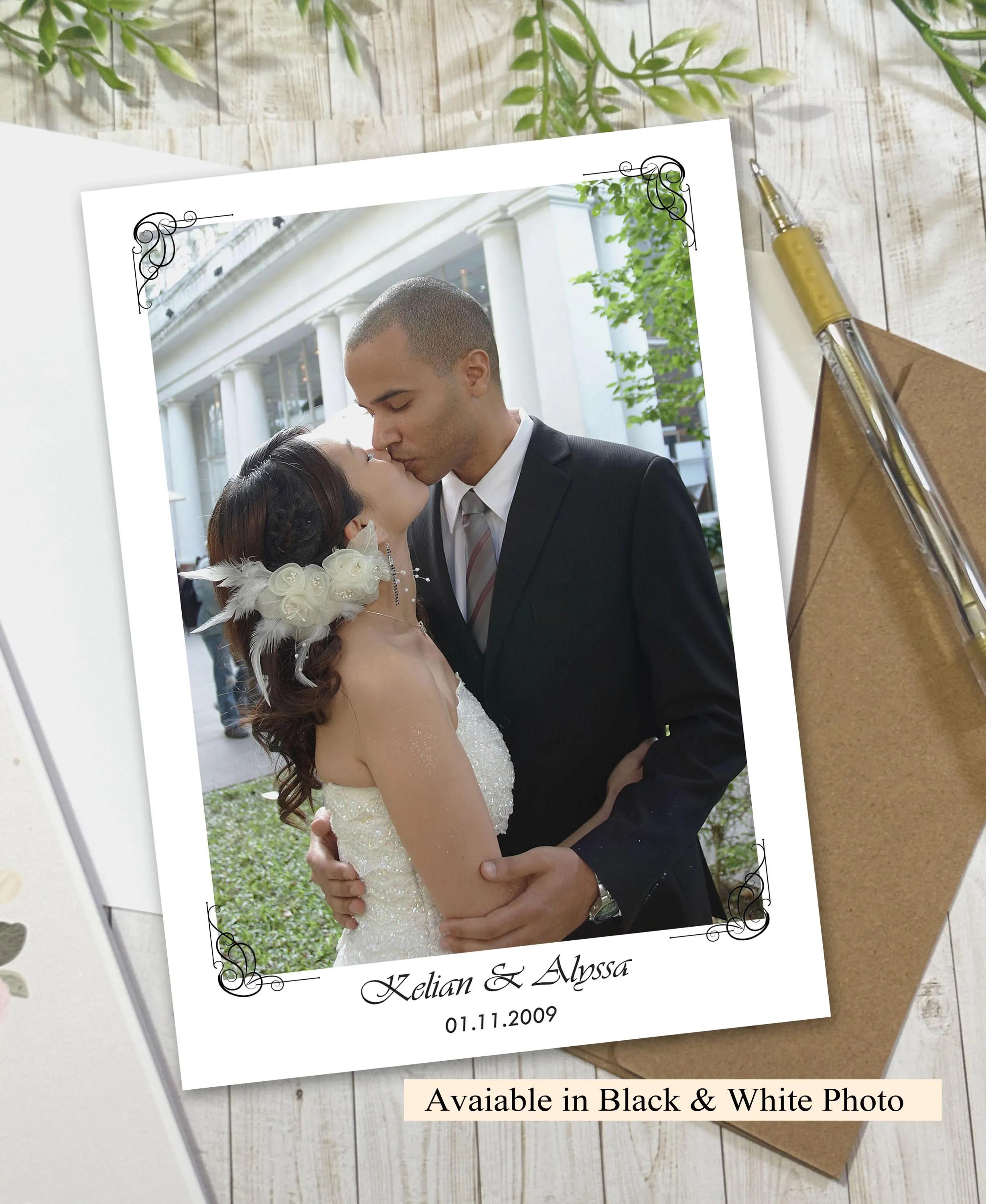 Personalized Photo Wedding Card, Custom Anniversary Love Notecard for Couple 5x7, Professional Printing Services