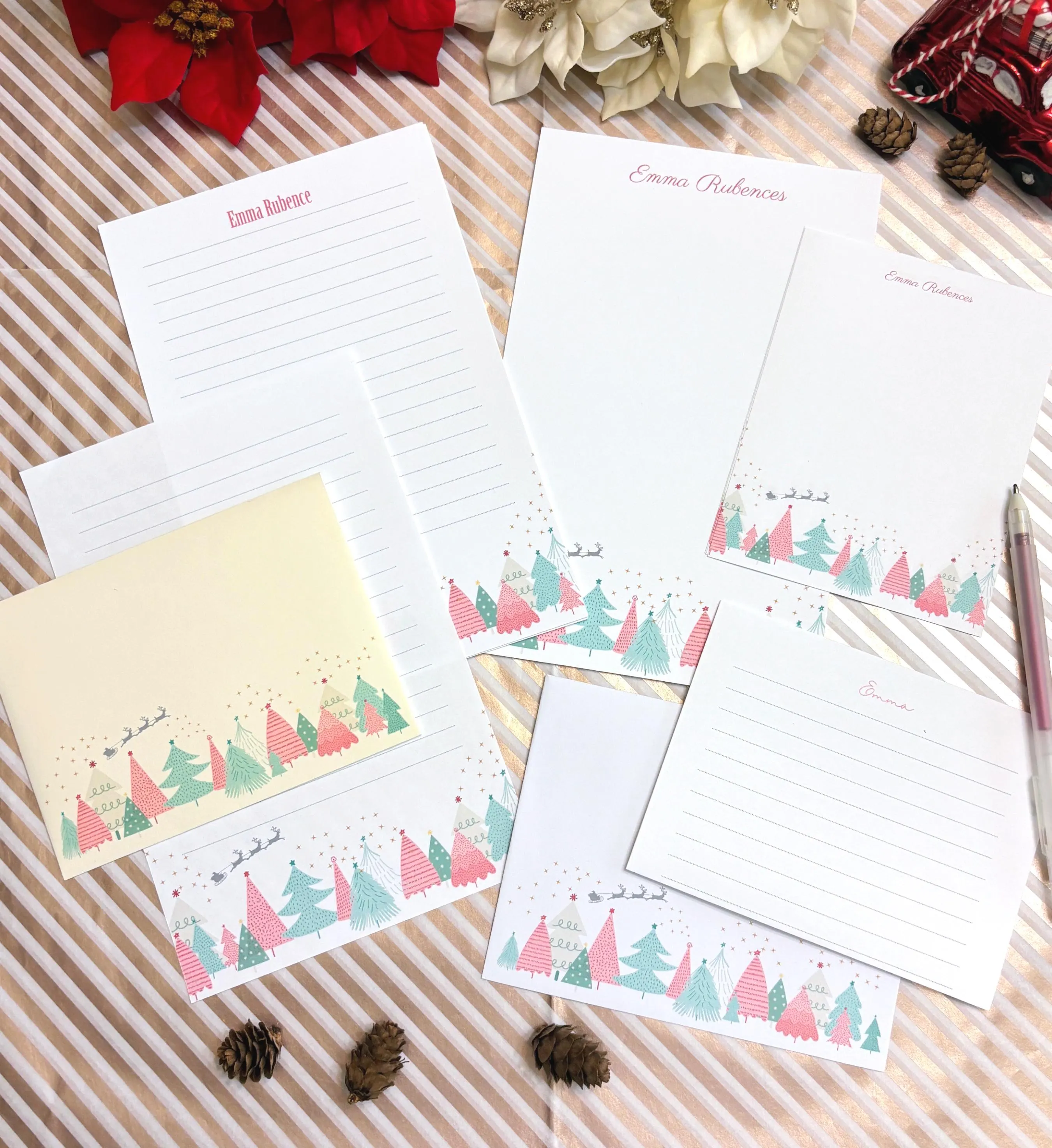Personalized Christmas Tree Stationery Set, A5 Writing Paper