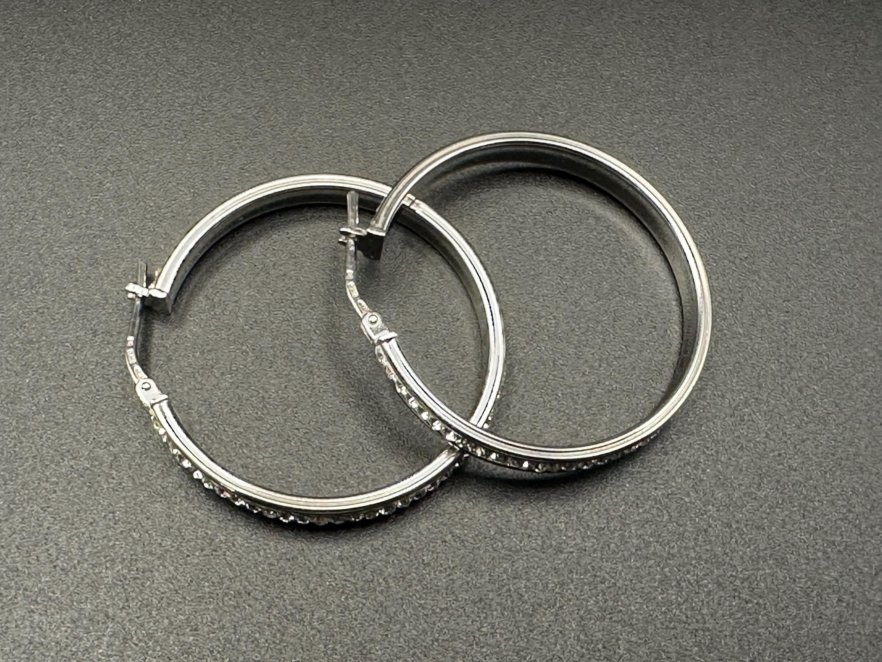 Sterling Silver .925 Crystal Round Hoop Earrings Medium - image 5