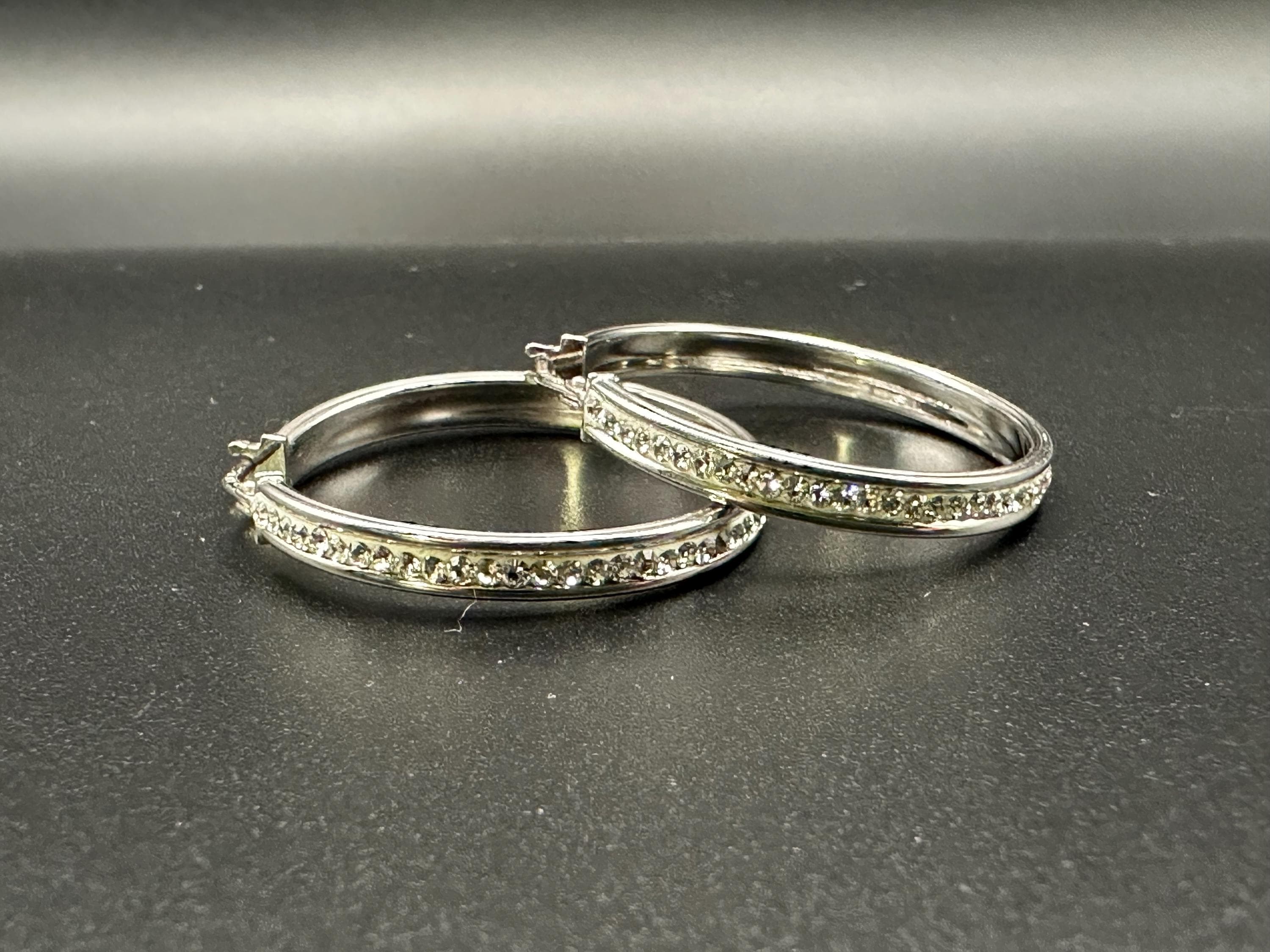 Sterling Silver .925 Crystal Round Hoop Earrings Medium - image 4