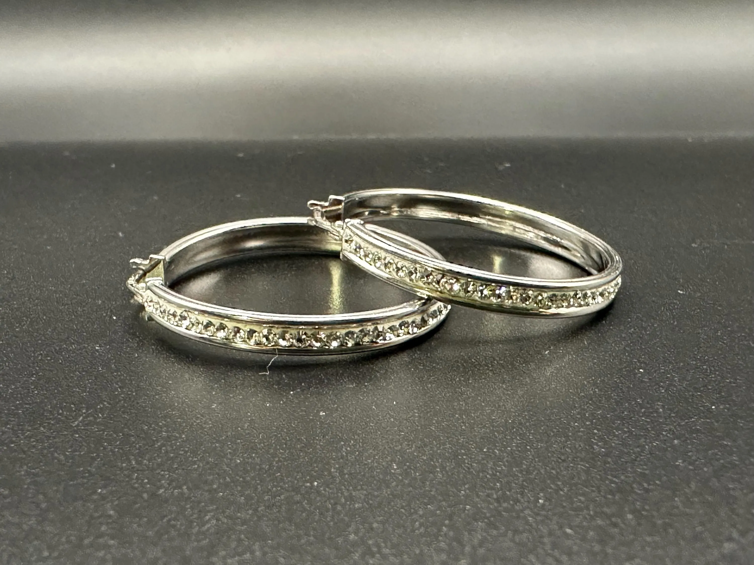 Sterling Silver .925 Crystal Round Hoop Earrings Medium - image 3