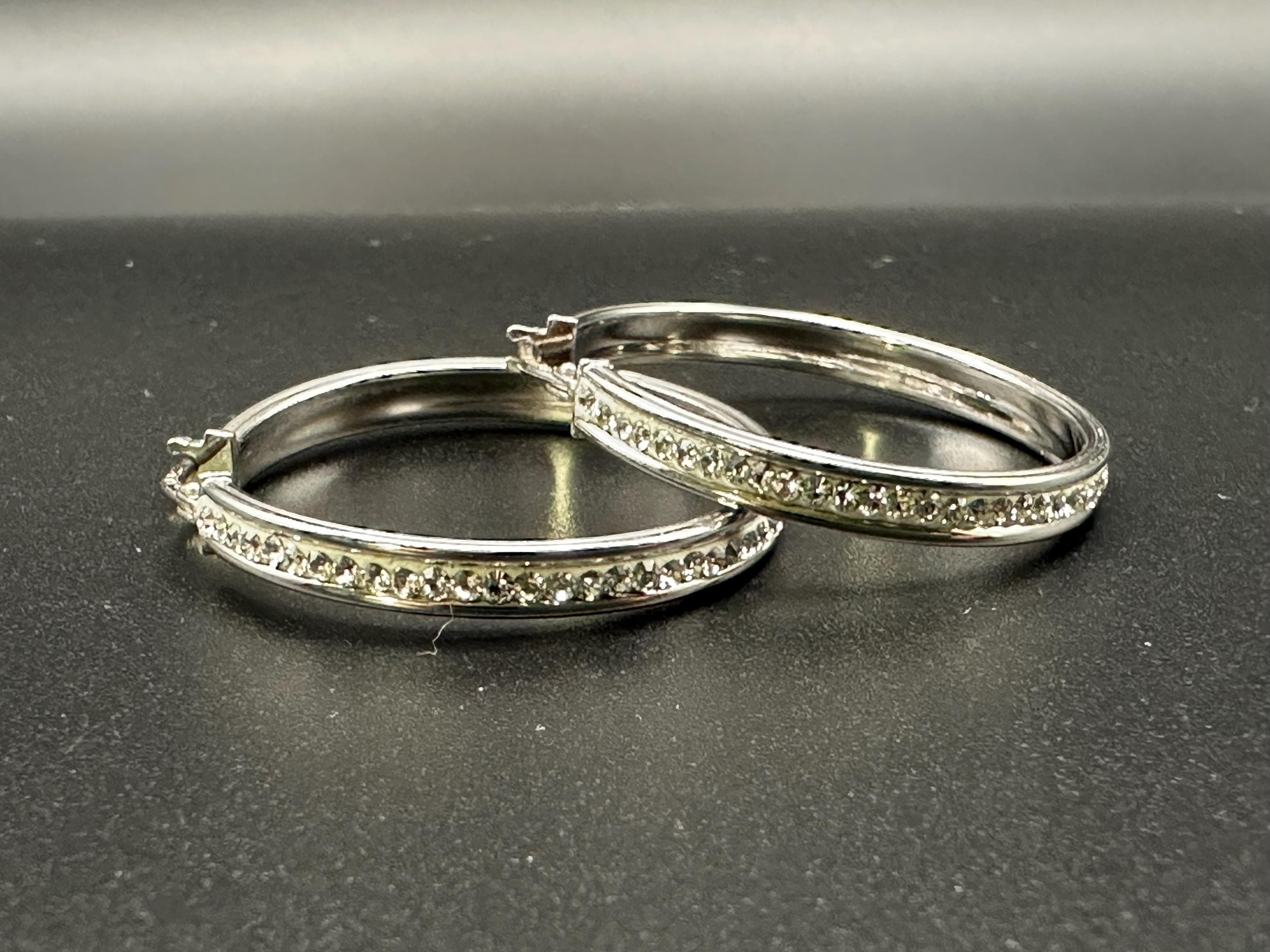 Sterling Silver .925 Crystal Round Hoop Earrings Medium