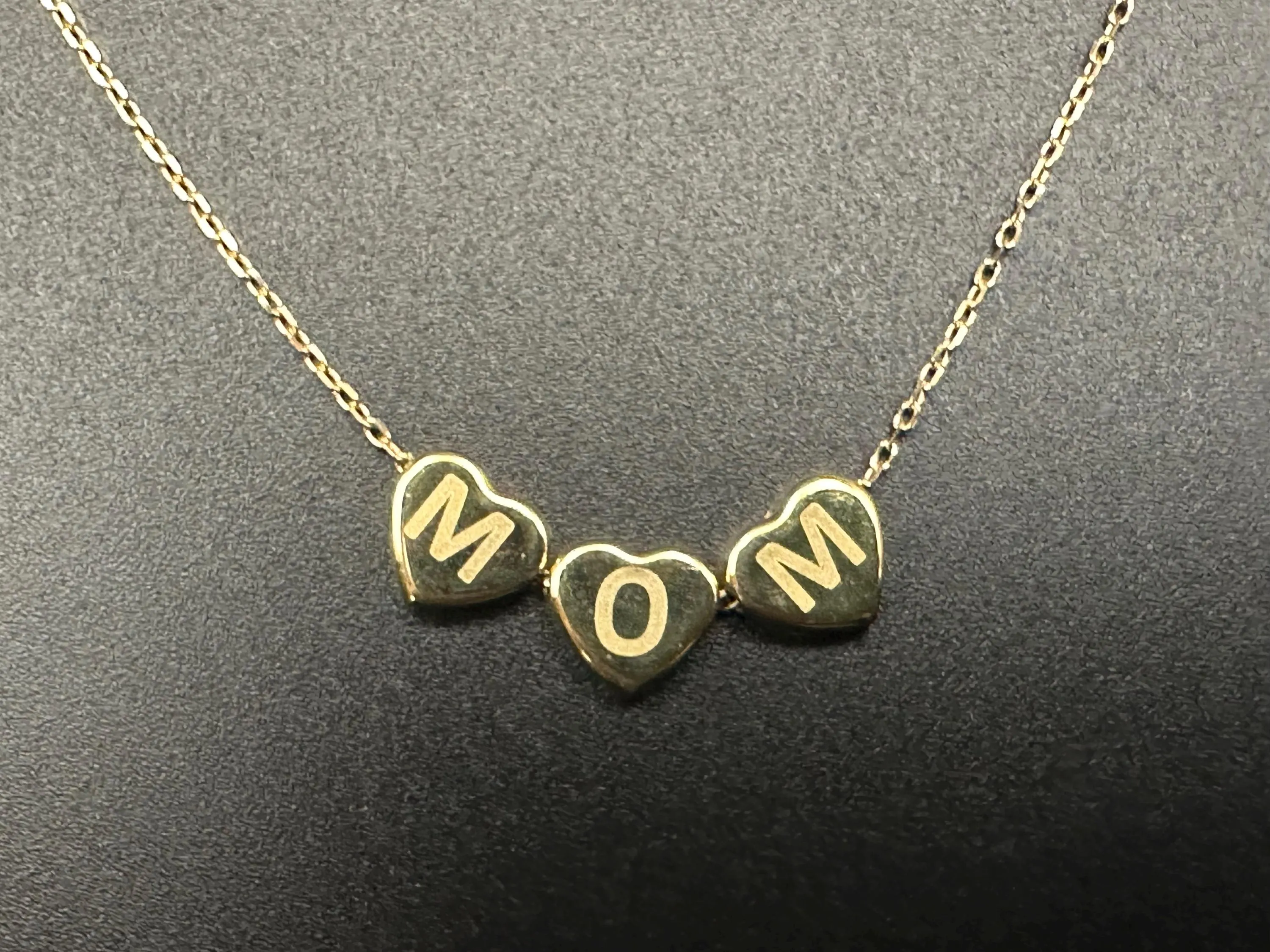 10k Yellow Gold Triple Heart Mom Necklace with Adjustable Chain