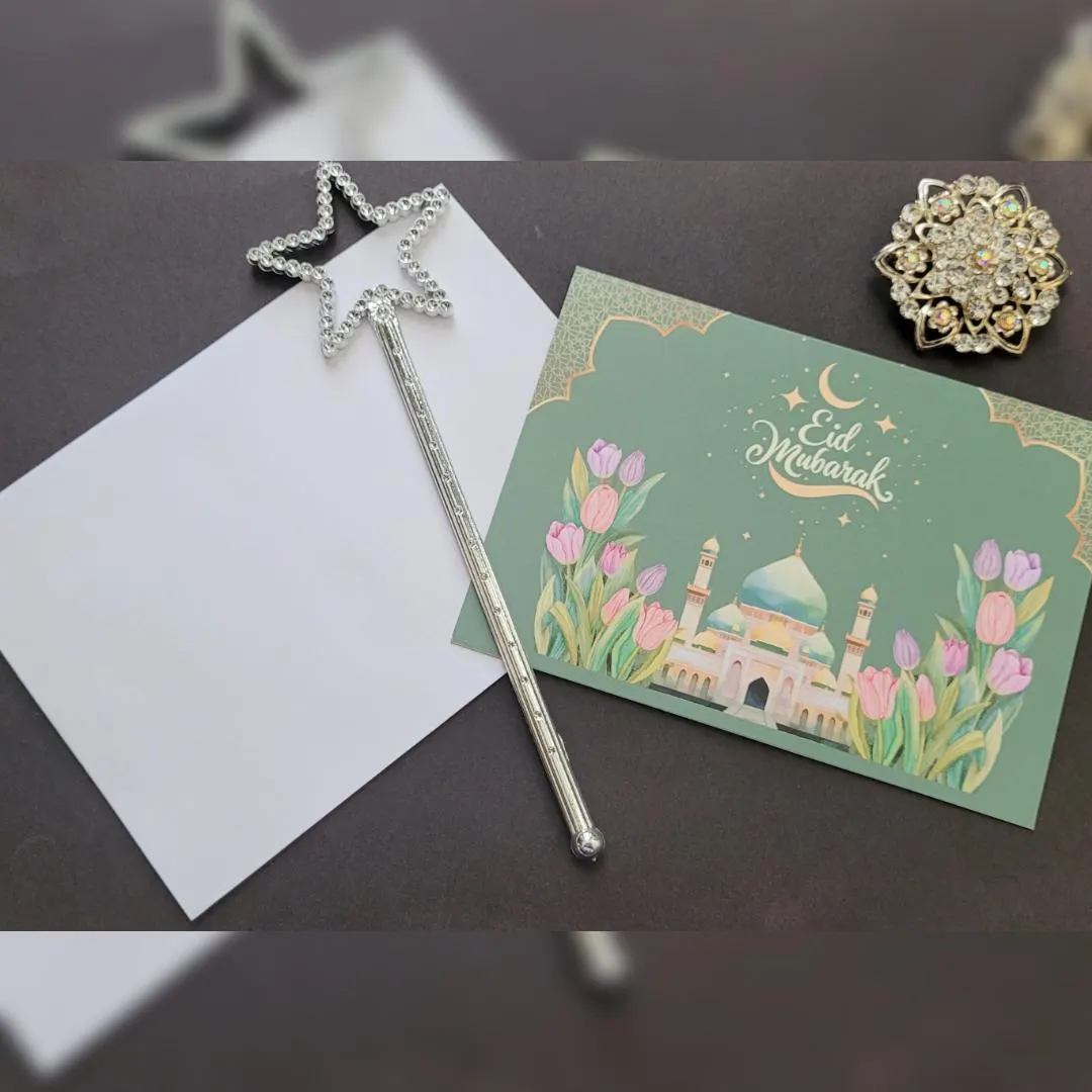 Eid Mubarak Card With Poem | A5 Islamic Greeting | Mosque Tulip Design - image 3