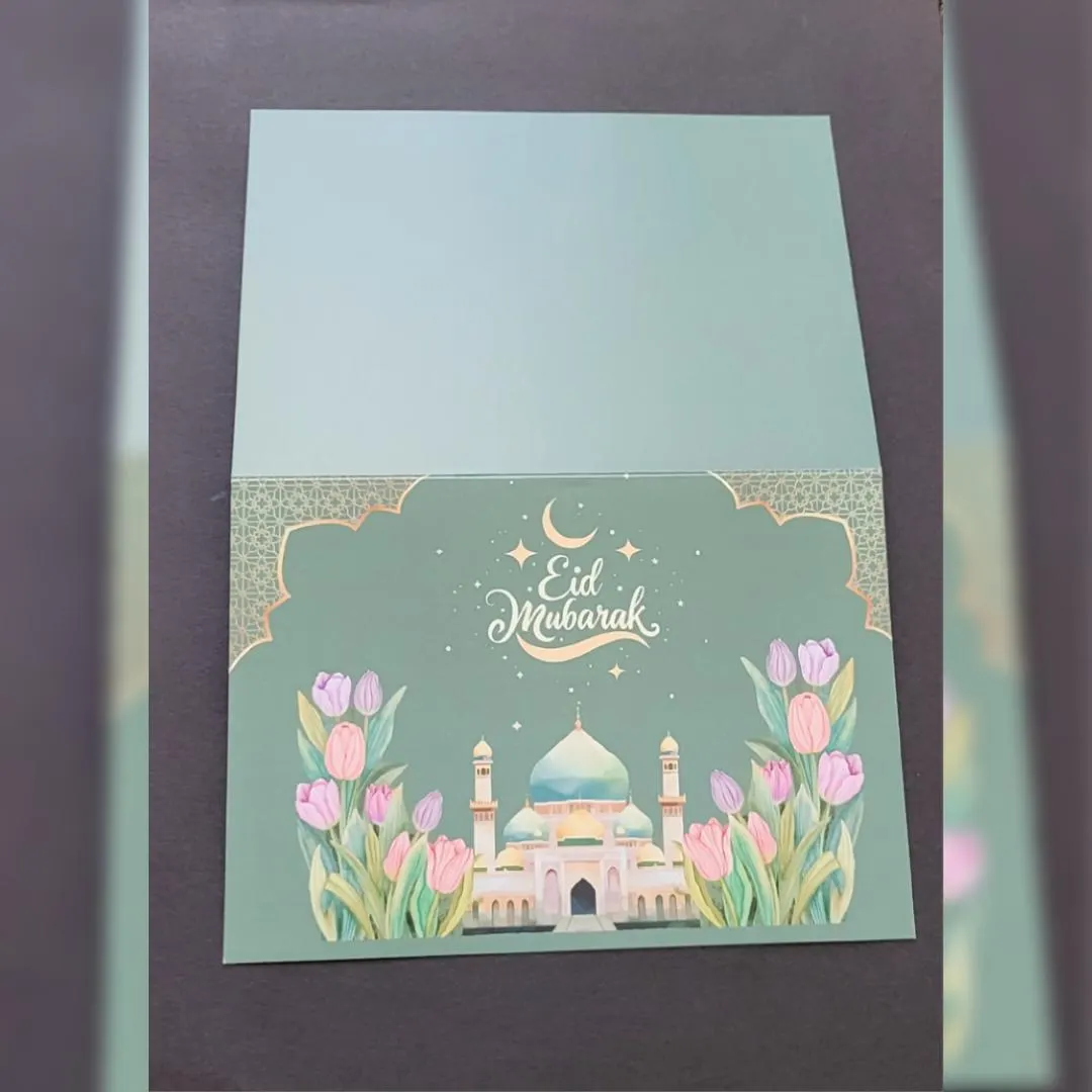 Eid Mubarak Card With Poem | A5 Islamic Greeting | Mosque Tulip Design