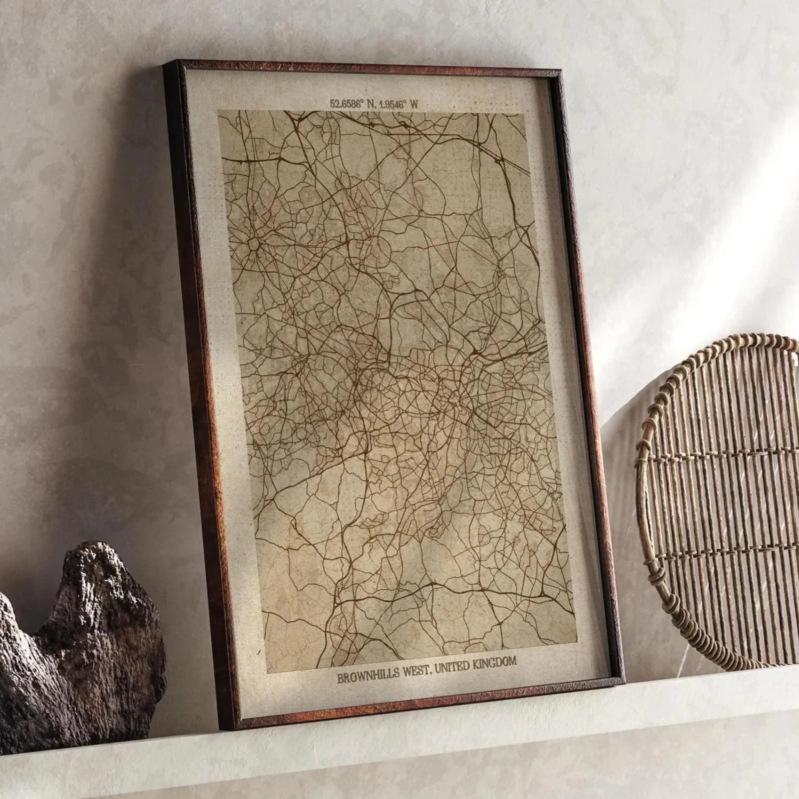 Brownhills, England Map | Vintage Beige Detailed Map Print | United Kingdom Wall Art | Travel Gift