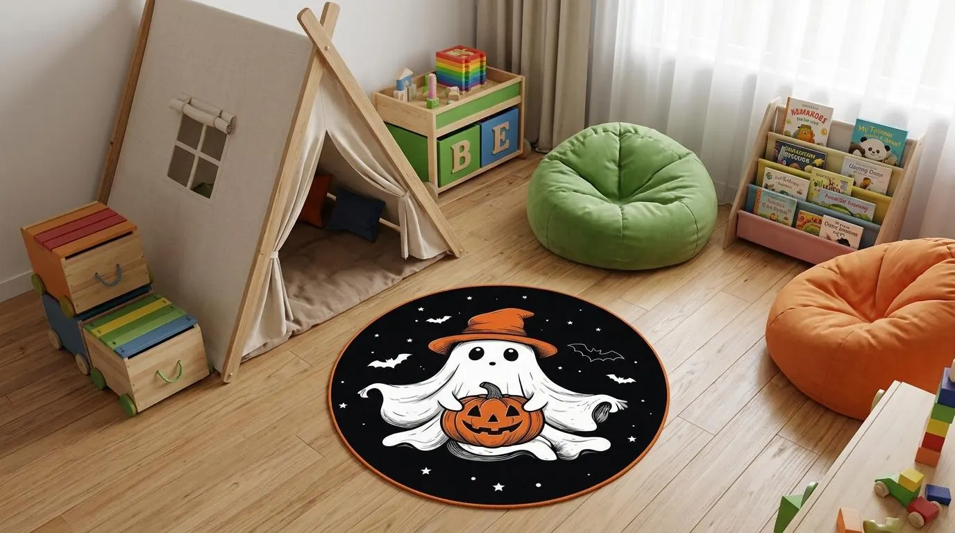 Tapis rond d'Halloween, décoration fantôme mignonne, tapis de sol citrouille, tapis d'Halloween pour enfants, chambre d'enfant effrayante, tapis chapeau de sorcière, tapis rond fantôme, tapis citrouille d'Halloween, décoration d'automne pour la maison, Halloween kawaii, tapis de sol pour chambre d'enfant, tapis rond, tapis d'automne
