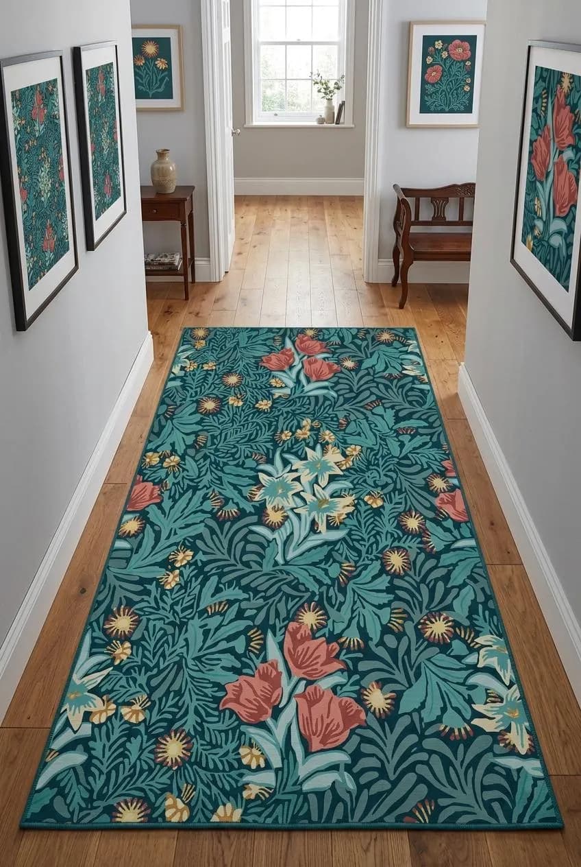 Botanical Wildflowers area rug with teal, salmon pink, sage green, mustard yellow design, arts. Botanical Wildflowers area rug mit teal, salmon pink, sage green, mustard yellow Design, arts a. Area Rug botanical wildflowers au design teal, salmon pink, sage green, mustard yellow, décor a. Area Rug botanical wildflowers con diseño teal, salmon pink, sage green, mustard yellow, decora. Area Rug botanical wildflowers con design teal, salmon pink, sage green, mustard yellow, arredo.