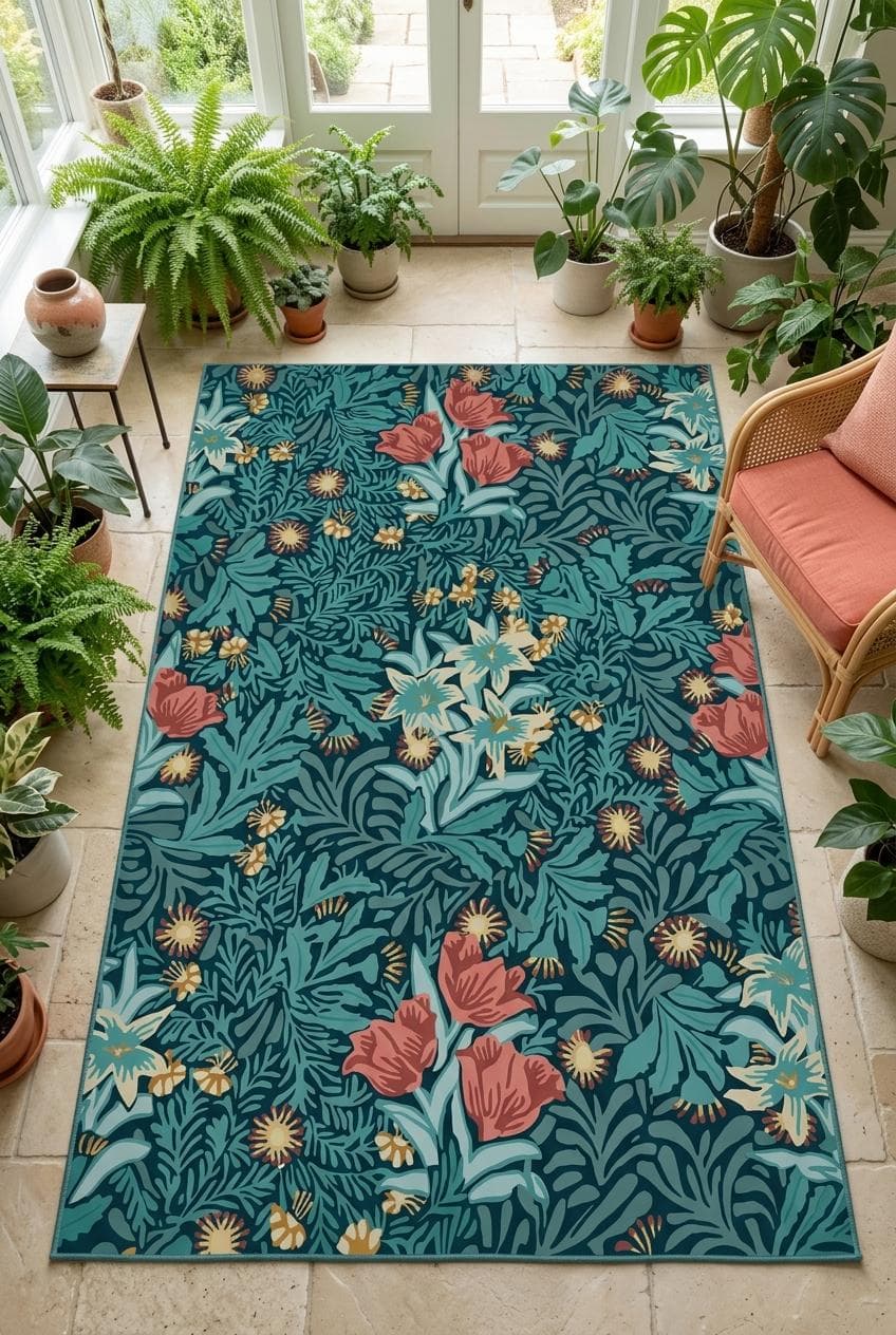 Botanical Wildflowers area rug with teal, salmon pink, sage green, mustard yellow design, arts. Botanical Wildflowers area rug mit teal, salmon pink, sage green, mustard yellow Design, arts a. Area Rug botanical wildflowers au design teal, salmon pink, sage green, mustard yellow, décor a. Area Rug botanical wildflowers con diseño teal, salmon pink, sage green, mustard yellow, decora. Area Rug botanical wildflowers con design teal, salmon pink, sage green, mustard yellow, arredo.