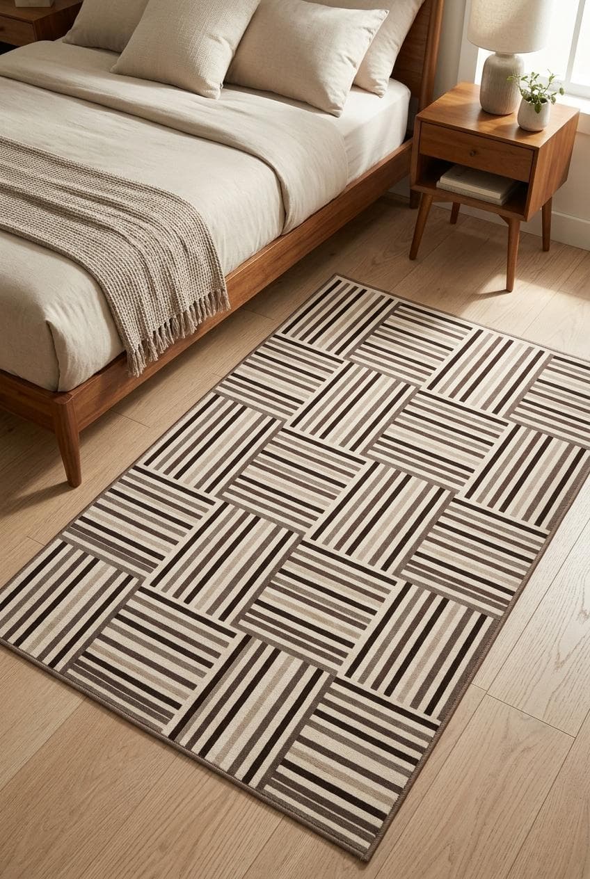 Alternating Striped Grid Pattern area rug with brown, beige, cream, taupe design, modern minima. Alternating Striped Grid Pattern area rug mit brown, beige, cream, taupe Design, modern minimal. Area Rug alternating striped grid pattern au design brown, beige, cream, taupe, décor modern mi. Area Rug alternating striped grid pattern con diseño brown, beige, cream, taupe, decoración mod. Area Rug alternating striped grid pattern con design brown, beige, cream, taupe, arredo modern.