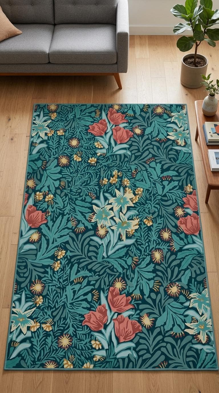 Botanical Wildflowers area rug with teal, salmon pink, sage green, mustard yellow design, arts. Botanical Wildflowers area rug mit teal, salmon pink, sage green, mustard yellow Design, arts a. Area Rug botanical wildflowers au design teal, salmon pink, sage green, mustard yellow, décor a. Area Rug botanical wildflowers con diseño teal, salmon pink, sage green, mustard yellow, decora. Area Rug botanical wildflowers con design teal, salmon pink, sage green, mustard yellow, arredo.