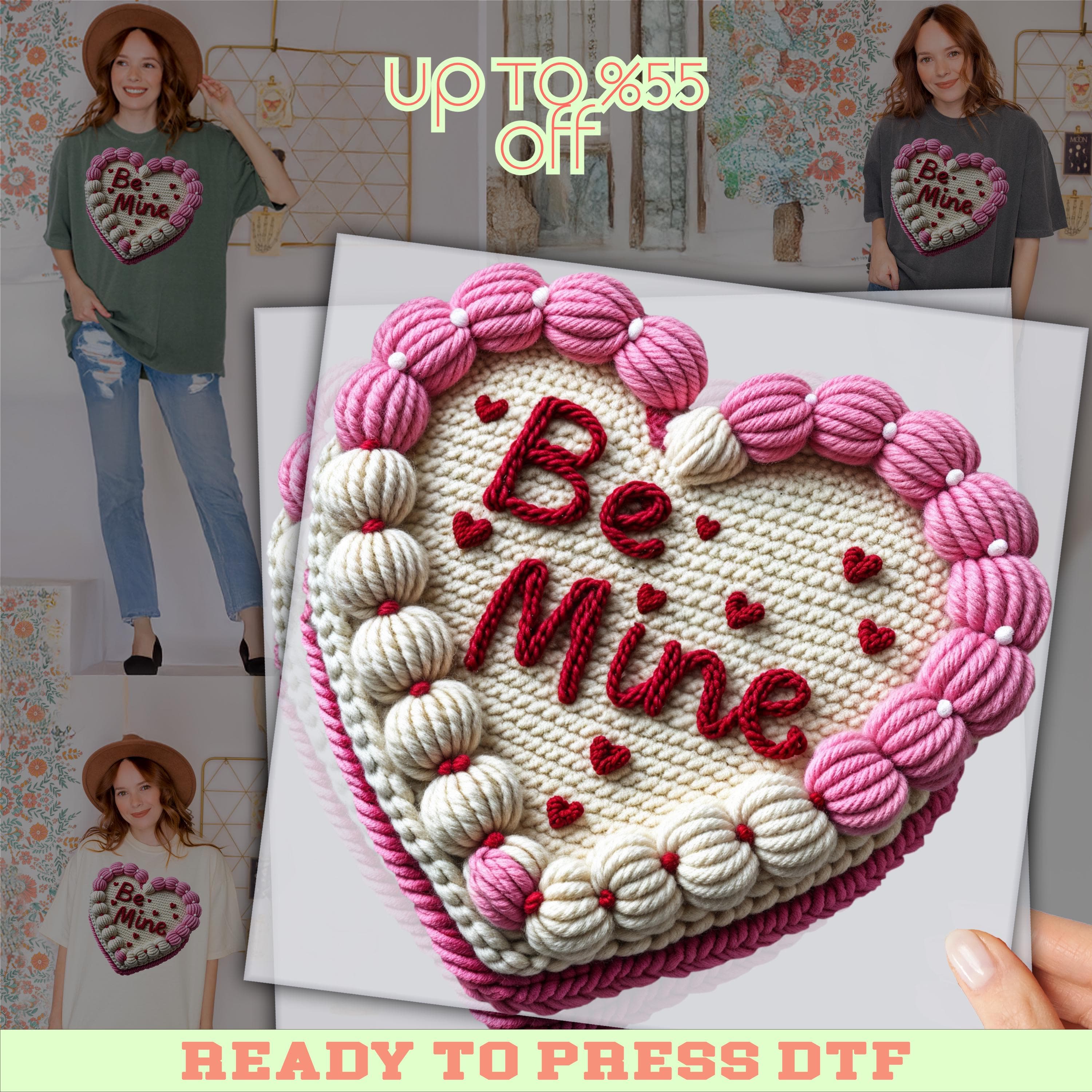 Valentines Day Heat Press: Be Mine Faux Yarn DTF Transfer