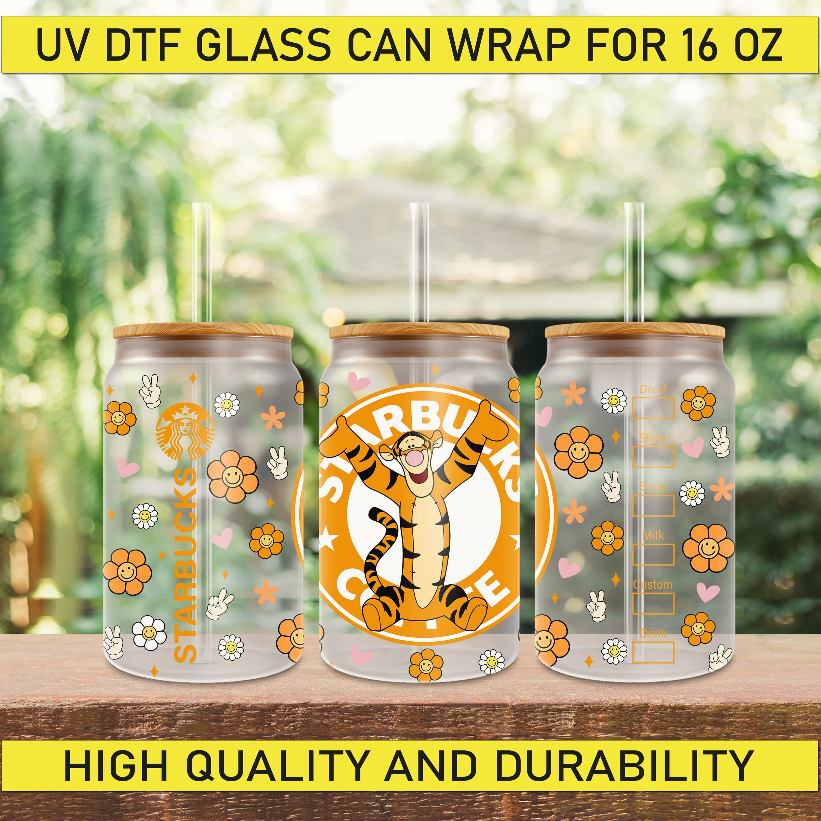 16oz UV Dtf Disney Characters, Tiger Ready to Apply Cup Wrap, Stickers UV Dtf, 16oz Glass Can Wrap,No Heat Needed,High Quality Prints,Decals