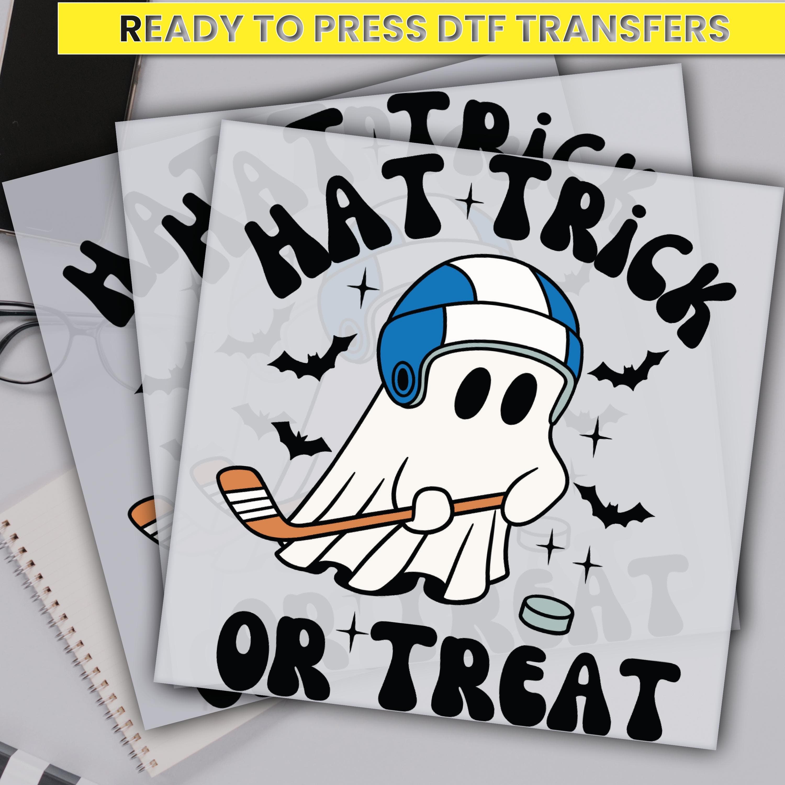 Hat Trick or Treat Dtf Transfer, Kids Hockey Halloween Dtf Prints, Ready For Press,Custom Dtf Transfers,Full Color Heat Transfer,DTF Prints