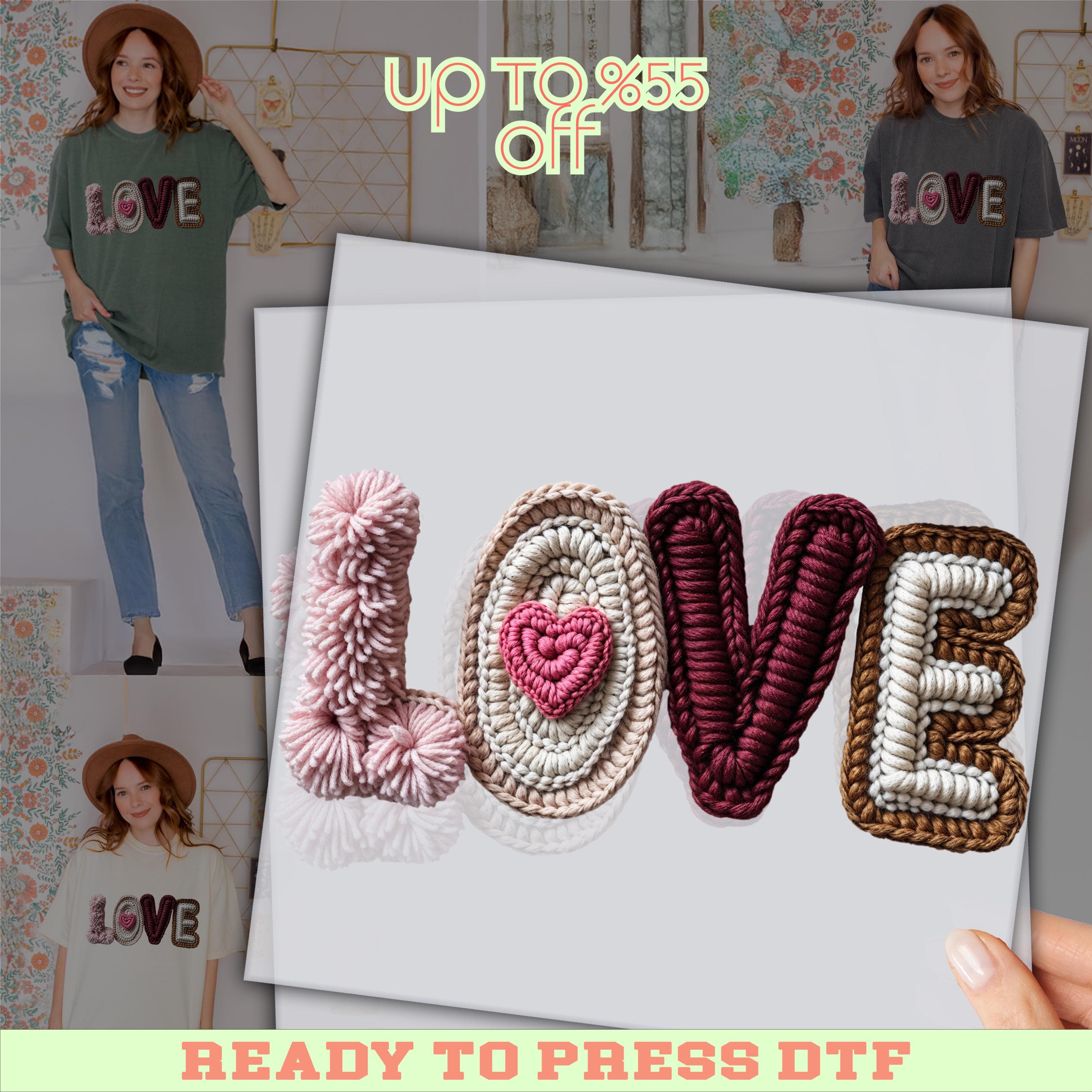 Colorful Love Faux Yarn DTF Transfer: Valentines Day Heat Press