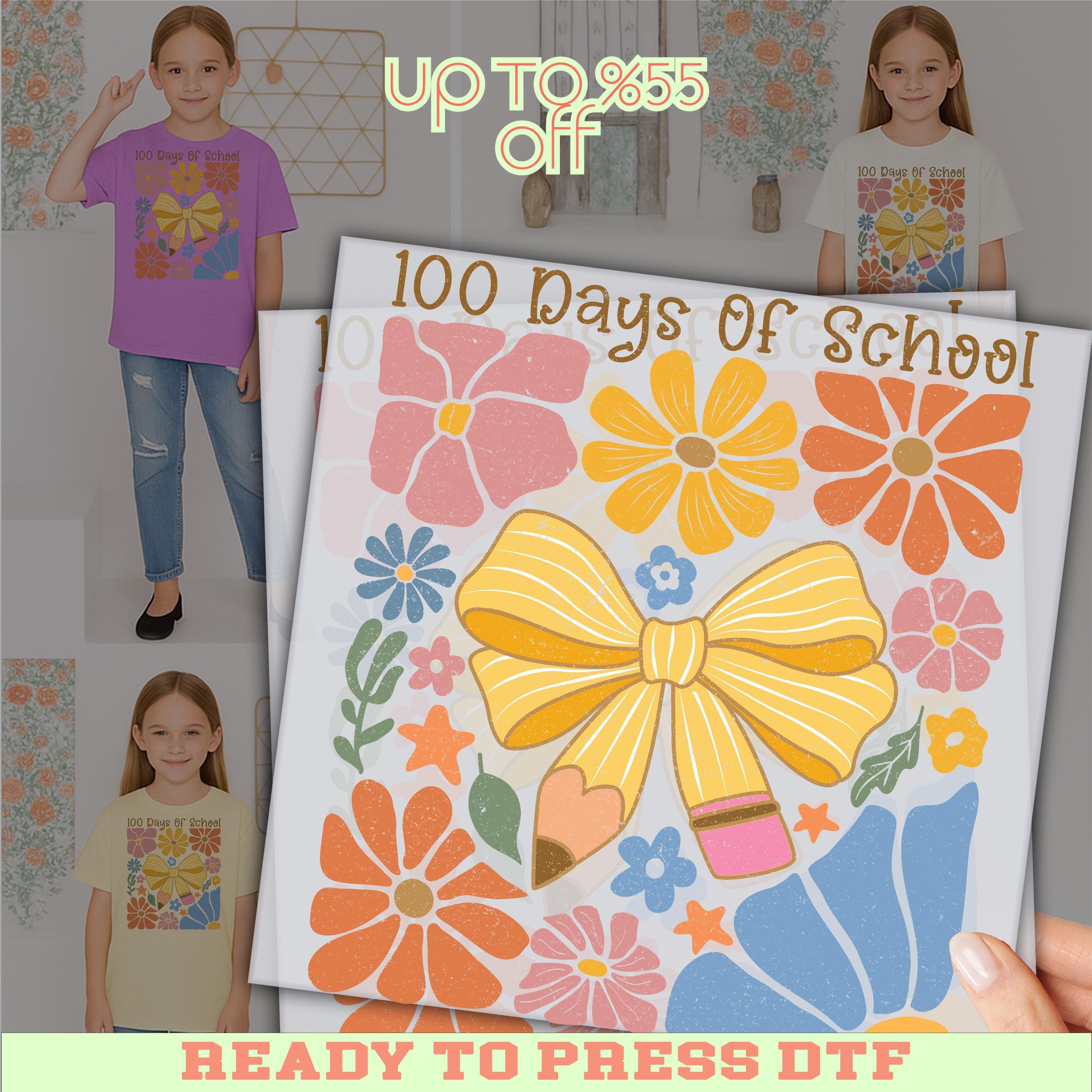 The image is a promotional poster for a children's book, featuring a young girl in a purple shirt and a young girl in a white shirt. The poster has a colorful design with flowers and a bow, and the text "UP TO 8.55% OFF" is displayed.