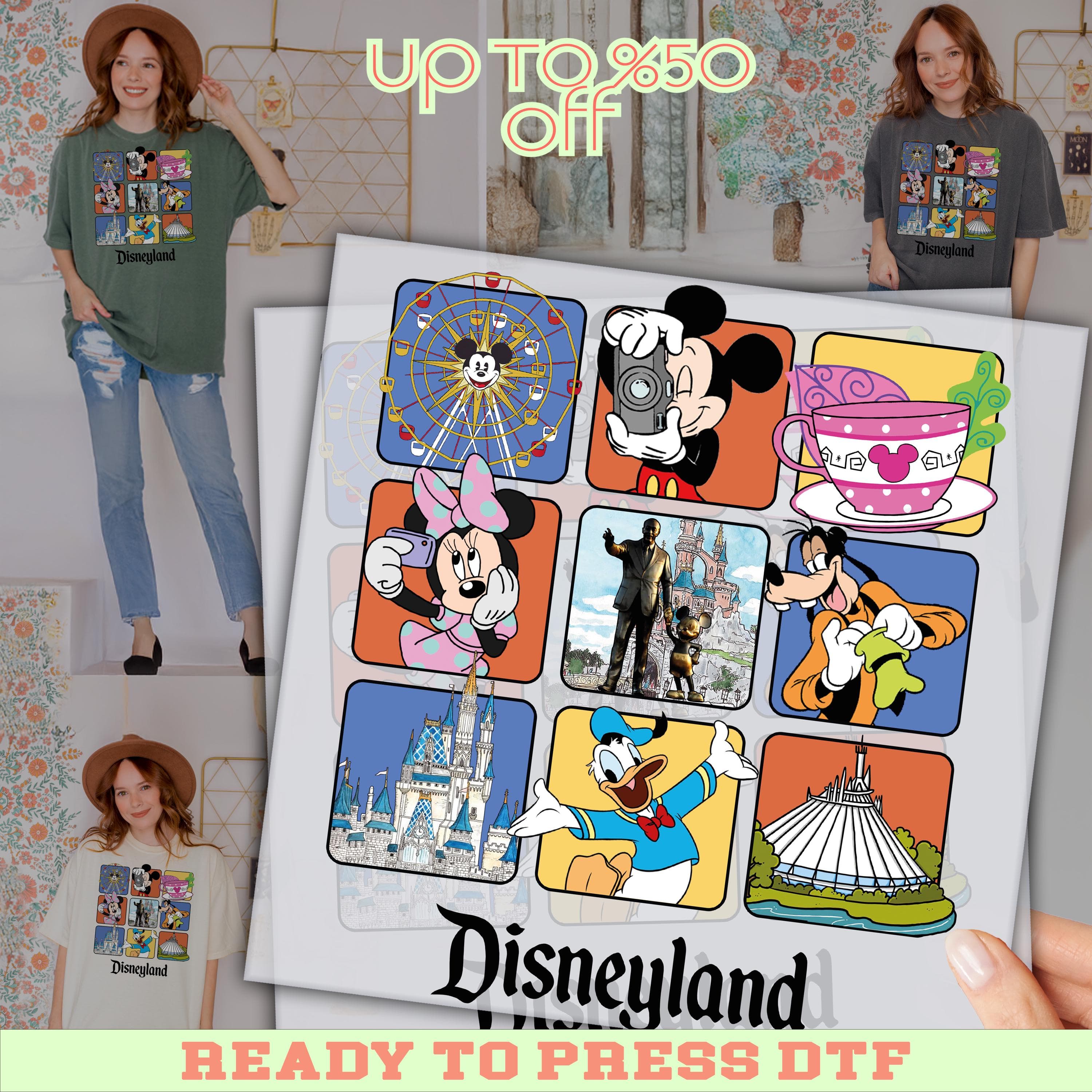 Retro Disneyland Dtf Transfer, Disney World Ready For Press, Dtf Transfers, Full Color Heat Transfer, DTF Prints
