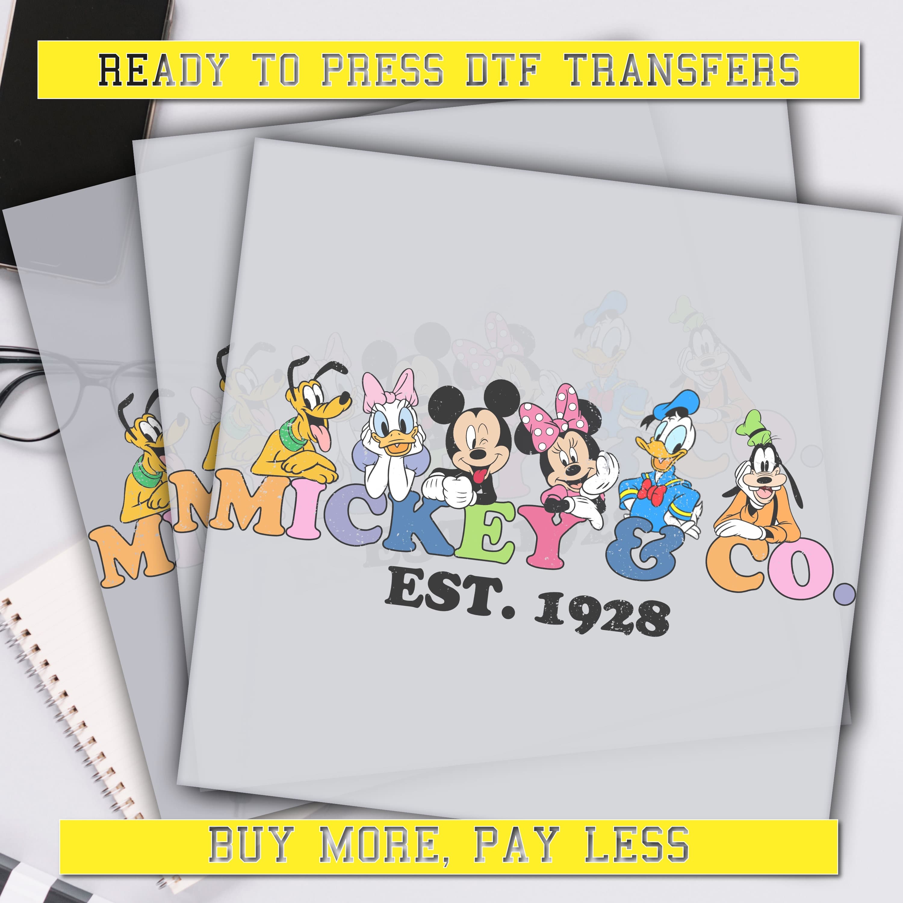 Mickeyy & Co. Est. 1928 Dtf Transfer, Disney Friends Ready For Press, Custom Dtf Transfers, Full Color Heat Transfer, DTF Prints
