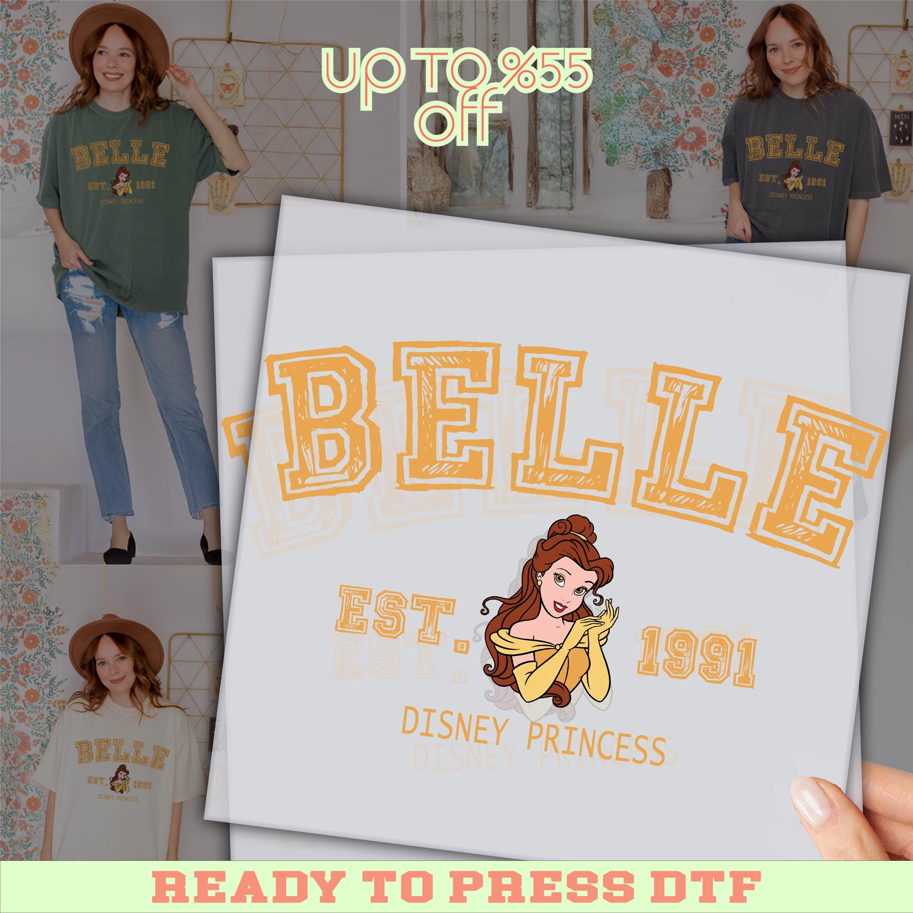 Belle DTF Transfer: Disney Princess Ready To Press