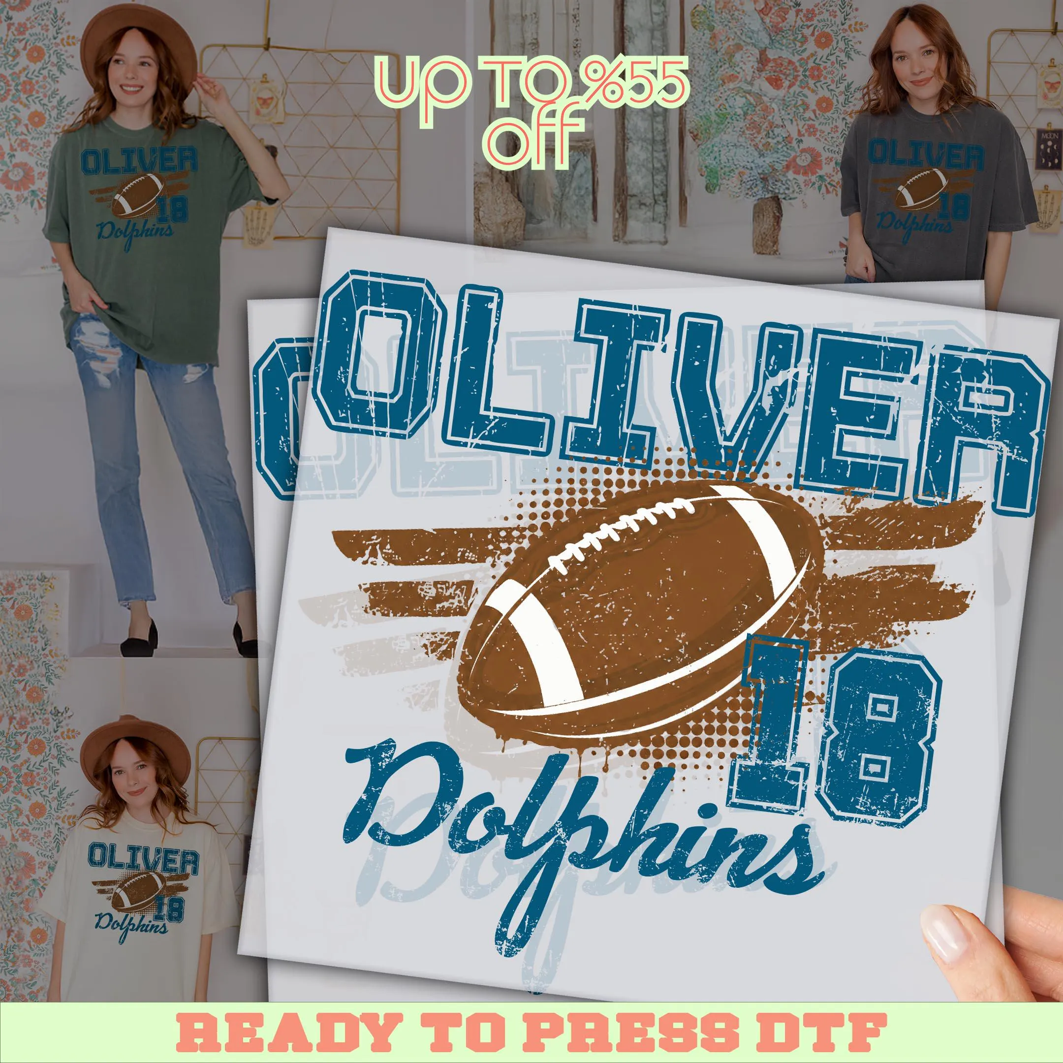 Custom Mascot Dtf Transfers, Personalized Football DTF, Gift For Football Fan Ready For Press