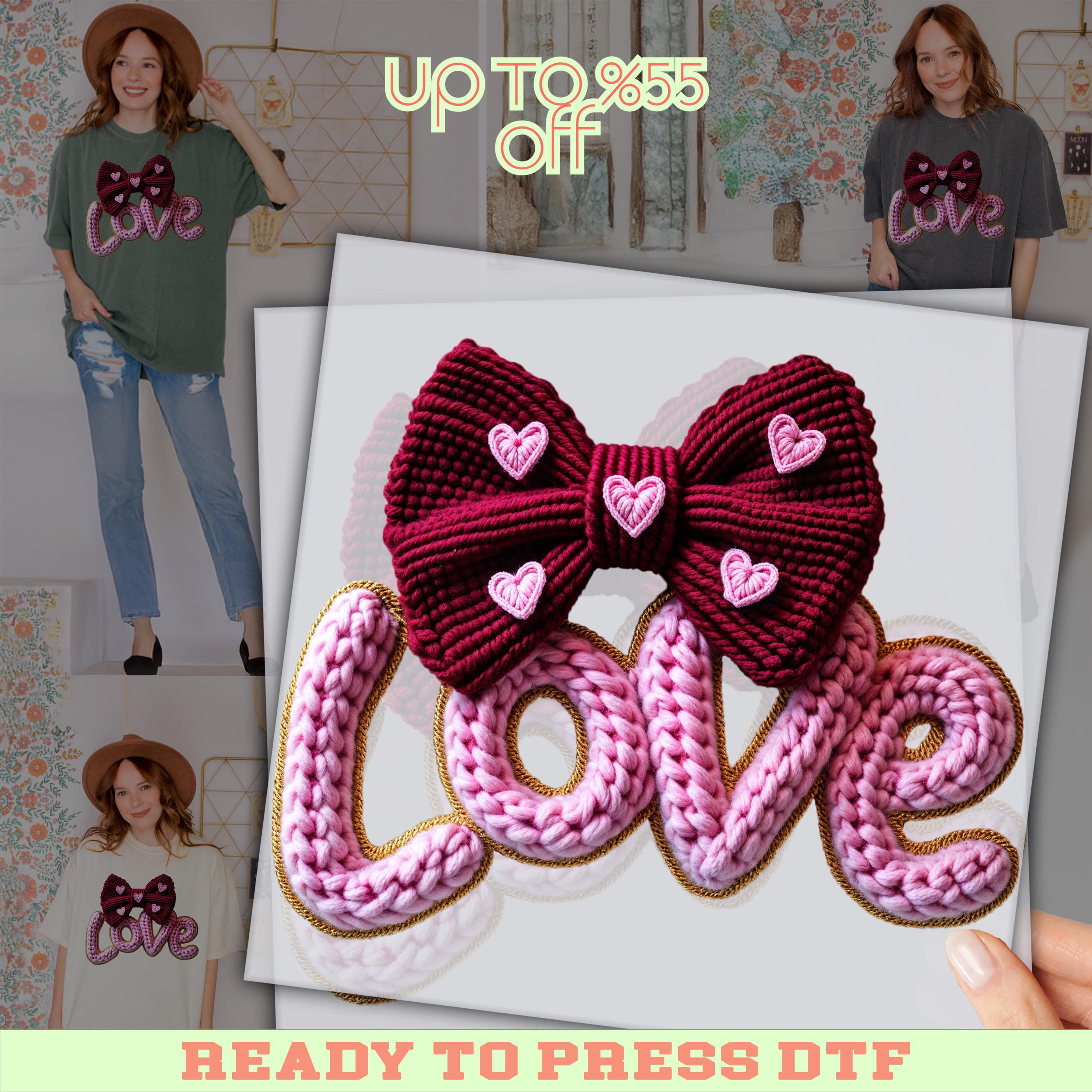 Valentines Day Heat Press: Love Faux Yarn DTF Print