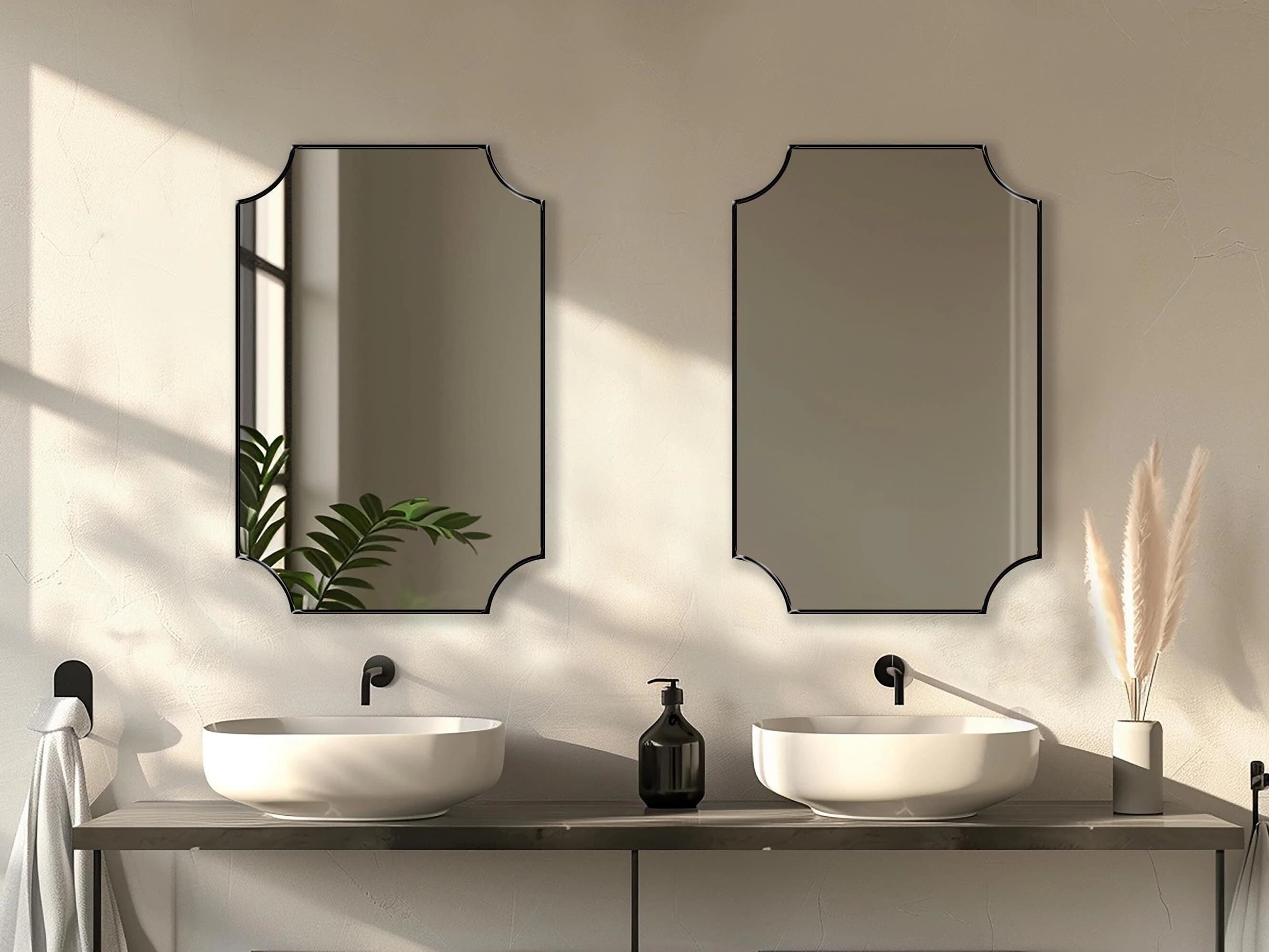 Scalloped Rectangle Mirror, Elegant Wall Mirror, Scallop Corners Mirror, Cut Corner Mirror, Dropzone Mirror, Scalloped Edge Mirror by Asmiro