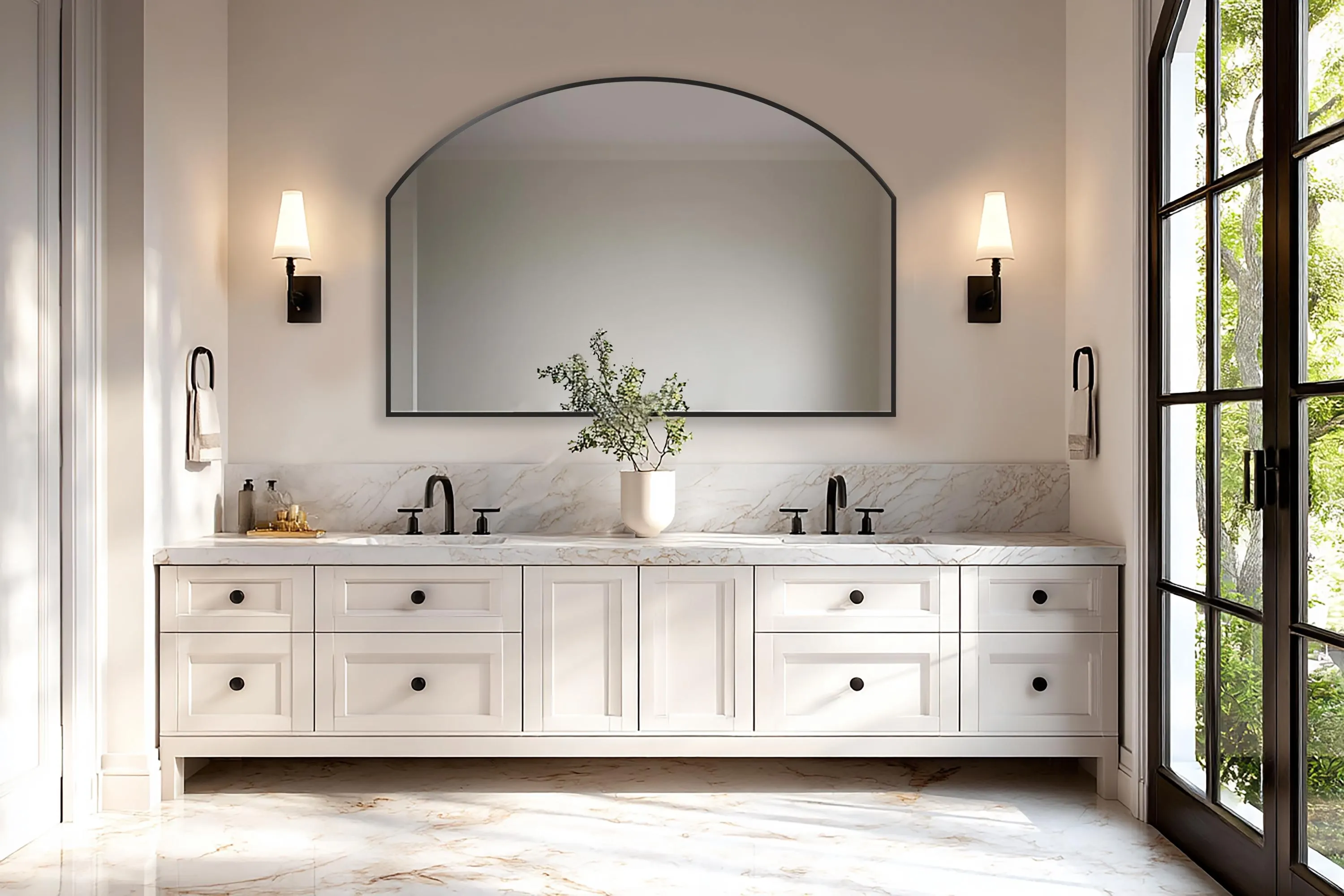 Meridian Mirror by Asmiro - Horizontal Arch Wall Mirror, Large Double Vanity Mirror, Rounded Top Bathroom Mirror, Modern Master Bath Decor