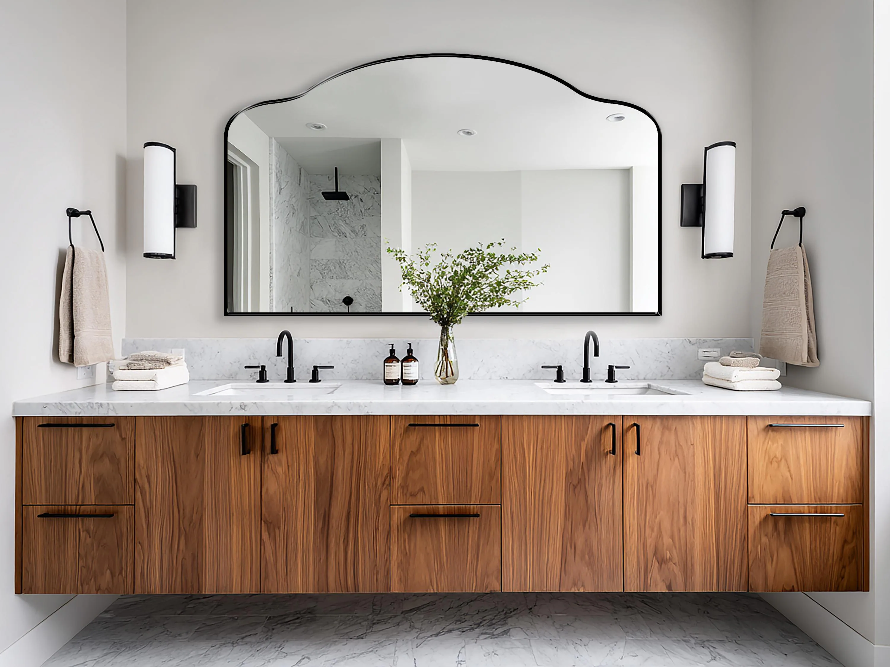 Sydney Bridge Mirror by Asmiro – Wide Wall Mirror for Double Vanity, Mantel or Master Bathroom Decor – Horizontal Design, Customizable Size