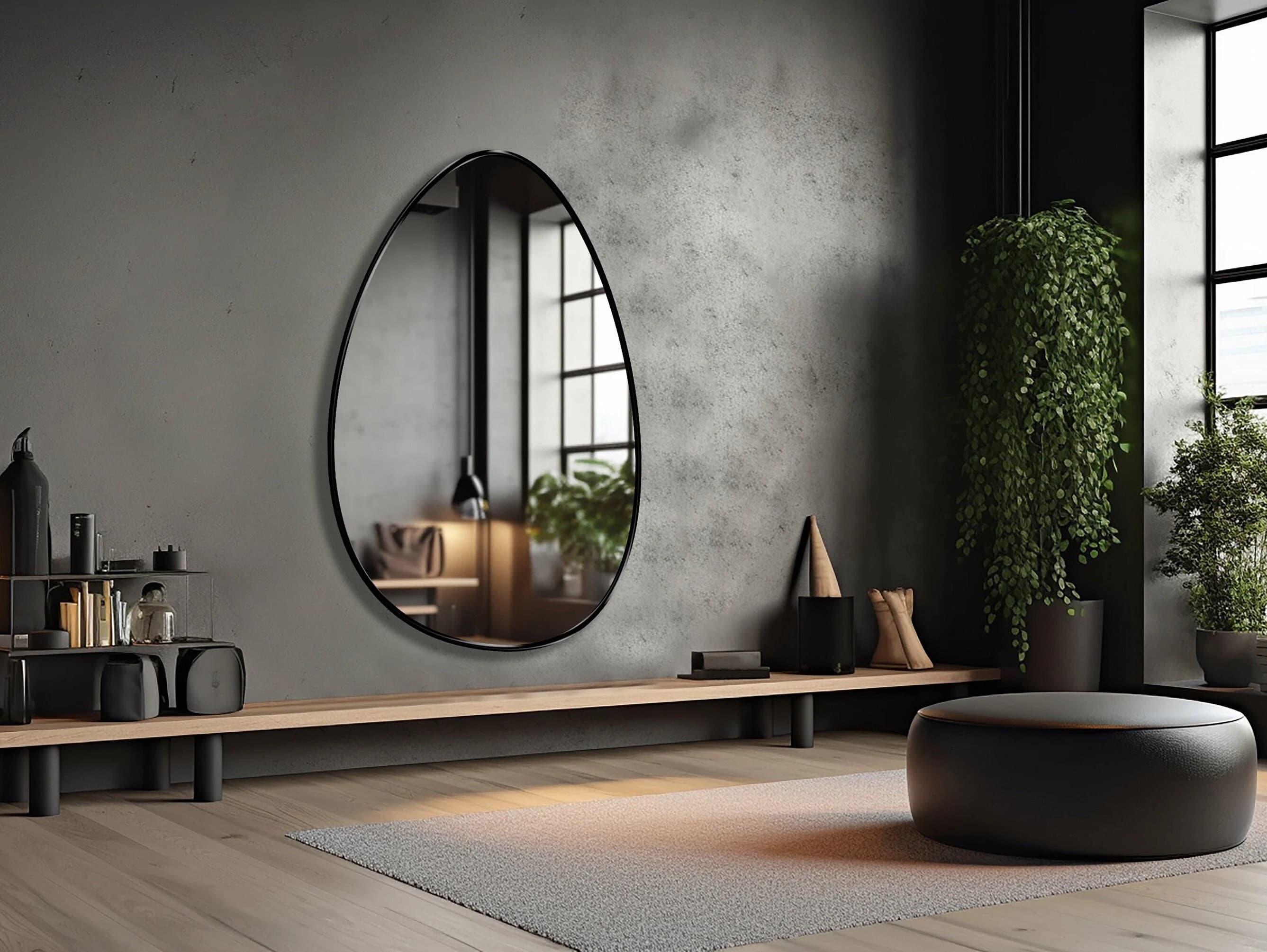 Egg Shaped Mirror, Ovoid Mirror, Asymmetrical Mirror, Oblong Mirror, Pond Shaped Wall Mirror - Unique Home Decor for Funky Modern Twist