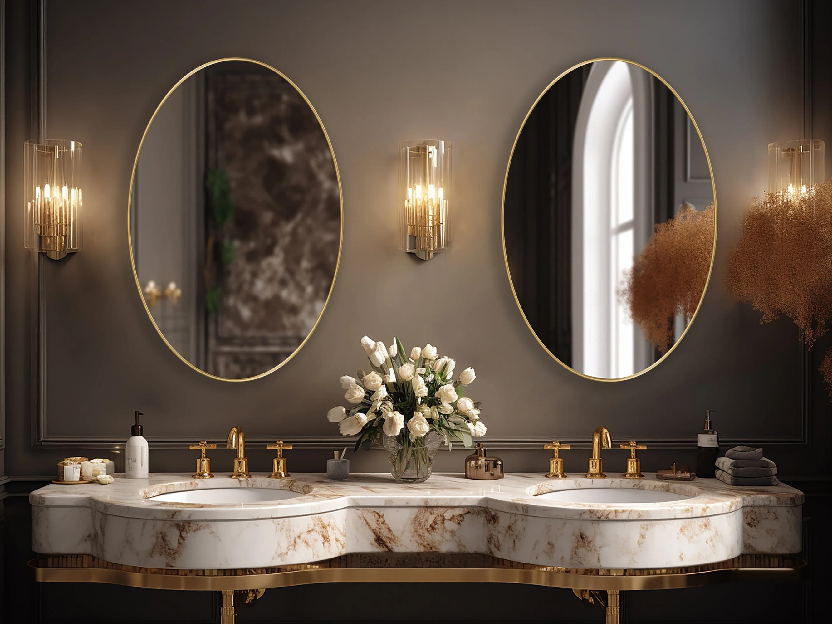 Oval Mirror, Ellipse Shaped Wall Mirror, Classic Elegant Decor, Vanity Mirror, Timeless Bathroom Feature, Minimalist Wall Mounted Mirror