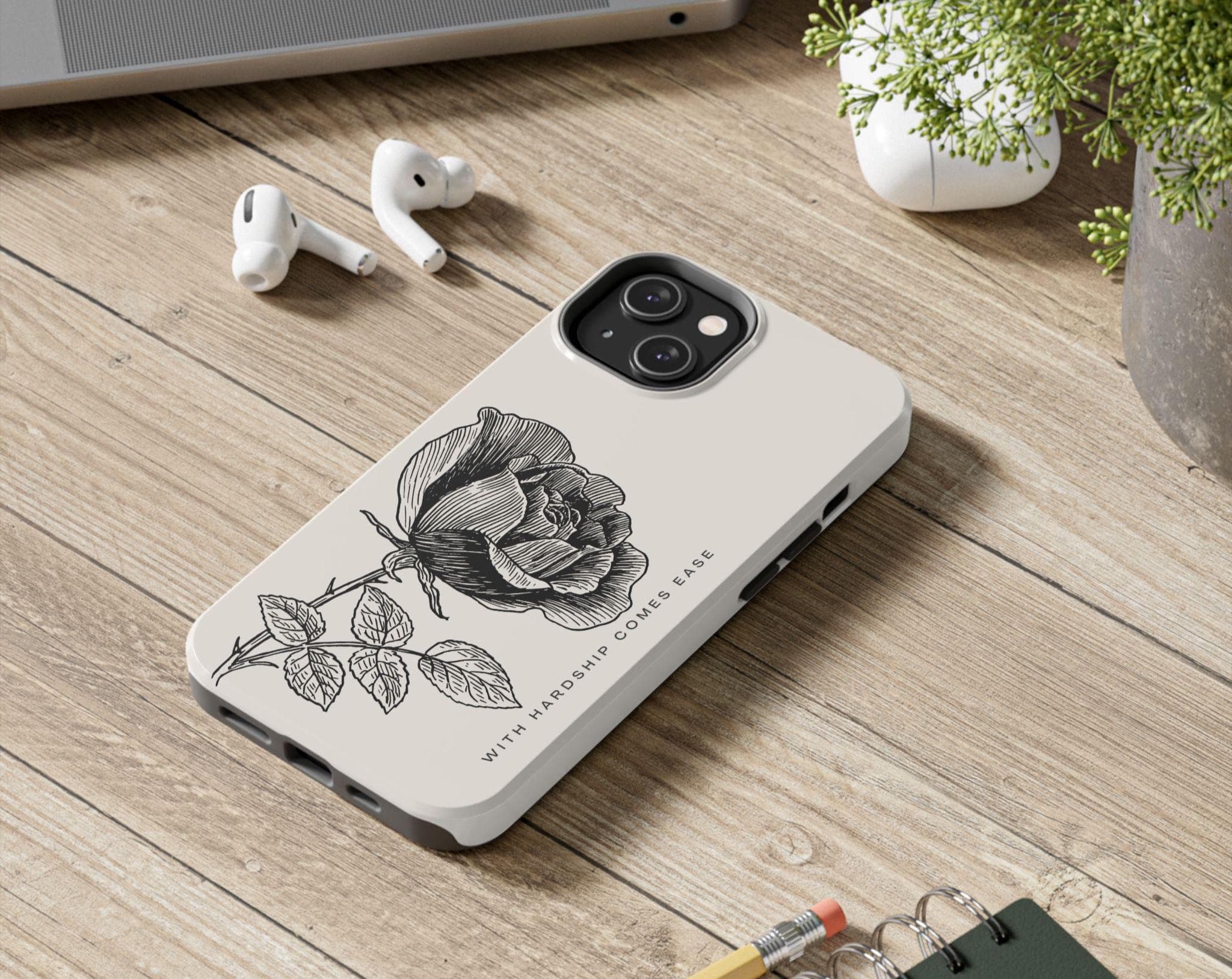 With Hardship Comes Ease Phone Case, Dark Floral Sketch iPhone Cover, Islamic Inspirational Case - image 3
