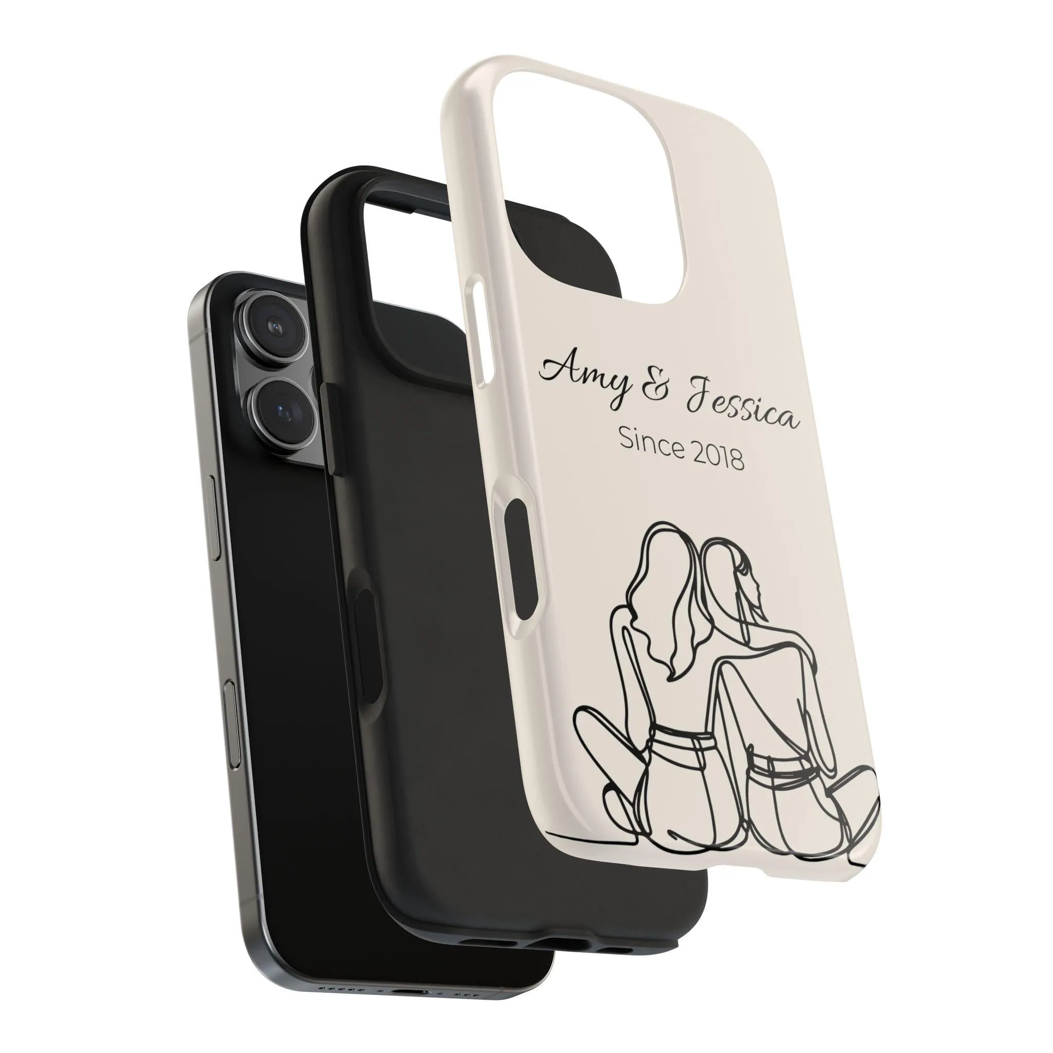 Personalized Best Friend Phone Case, Custom BFF Gift, Friends Since Phone Cover, Two Girls Line Art Case, Friendship Gift - image 4