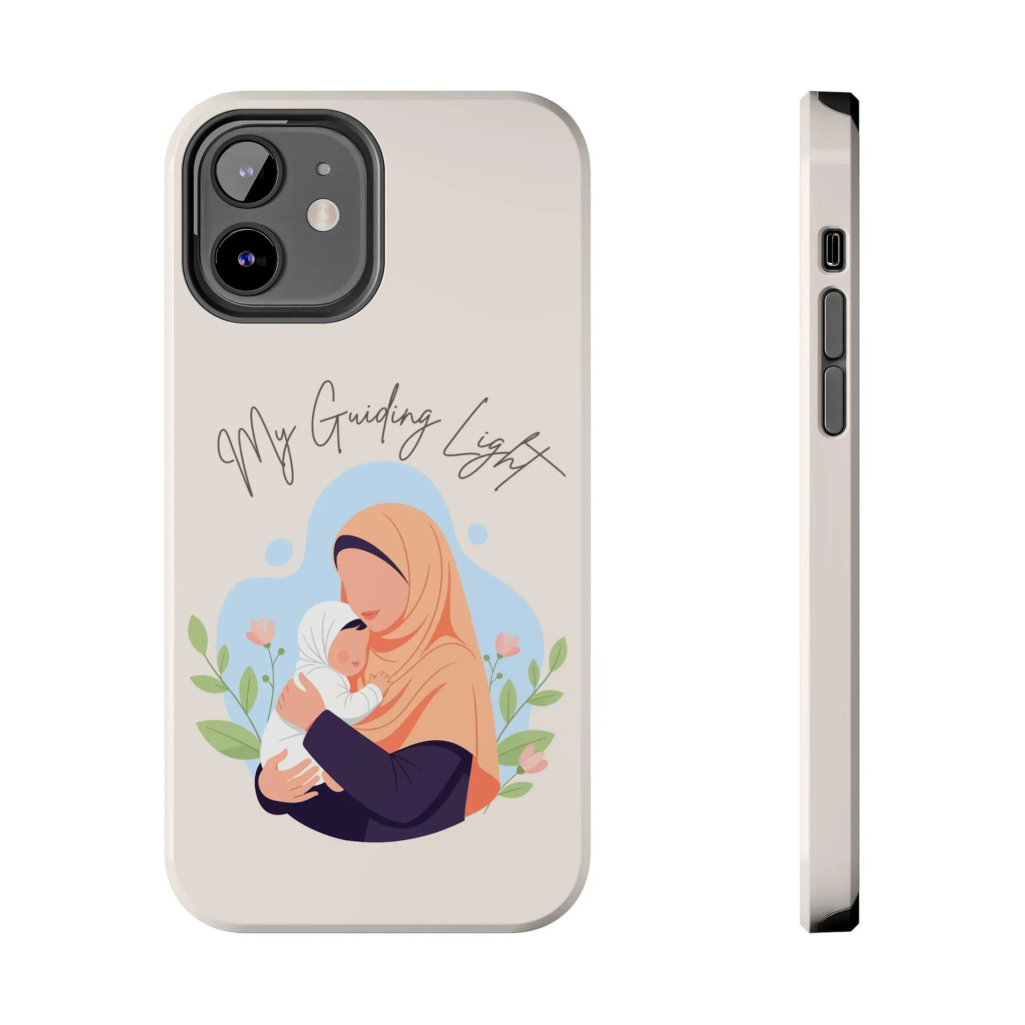 Hijabi Mom & Baby Phone Case, My Guiding Light, Warm Cream Phone Cover, Muslim Mother Gift, Islamic Family Art - image 4