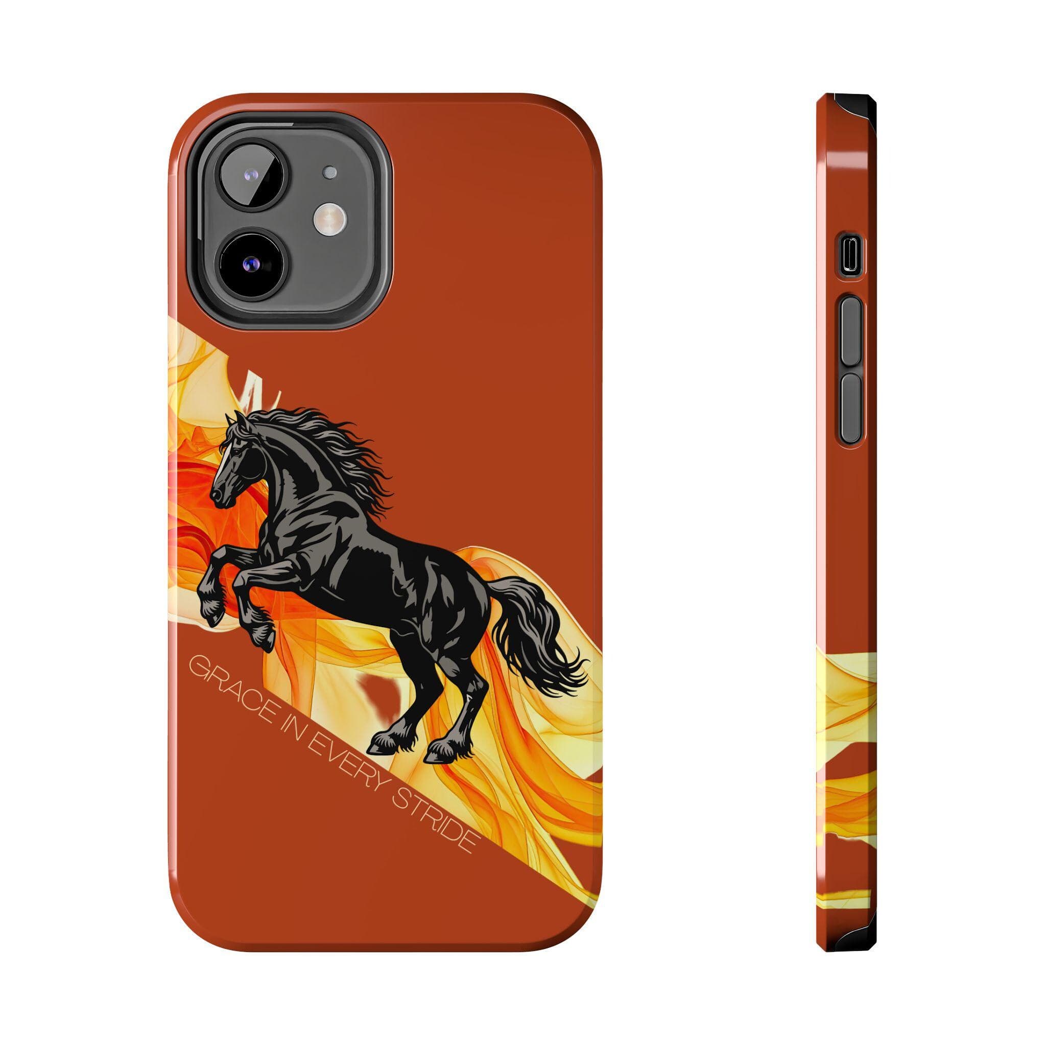 Grace in Every Stride Phone Case, Black Horse iPhone Cover, Fiery Horse Aesthetic Case, Motivational Design - image 4