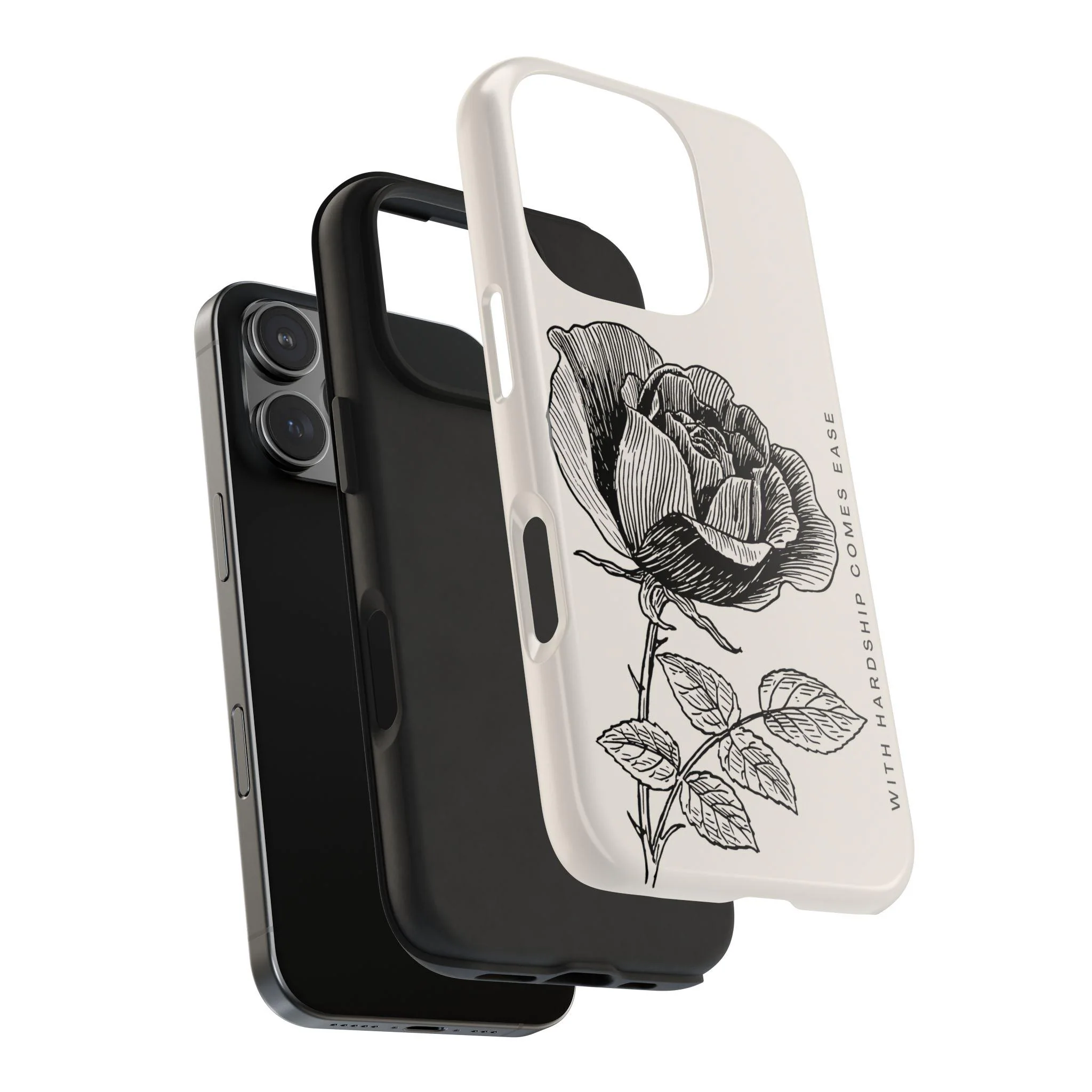 With Hardship Comes Ease Phone Case, Dark Floral Sketch iPhone Cover, Islamic Inspirational Case - image 5