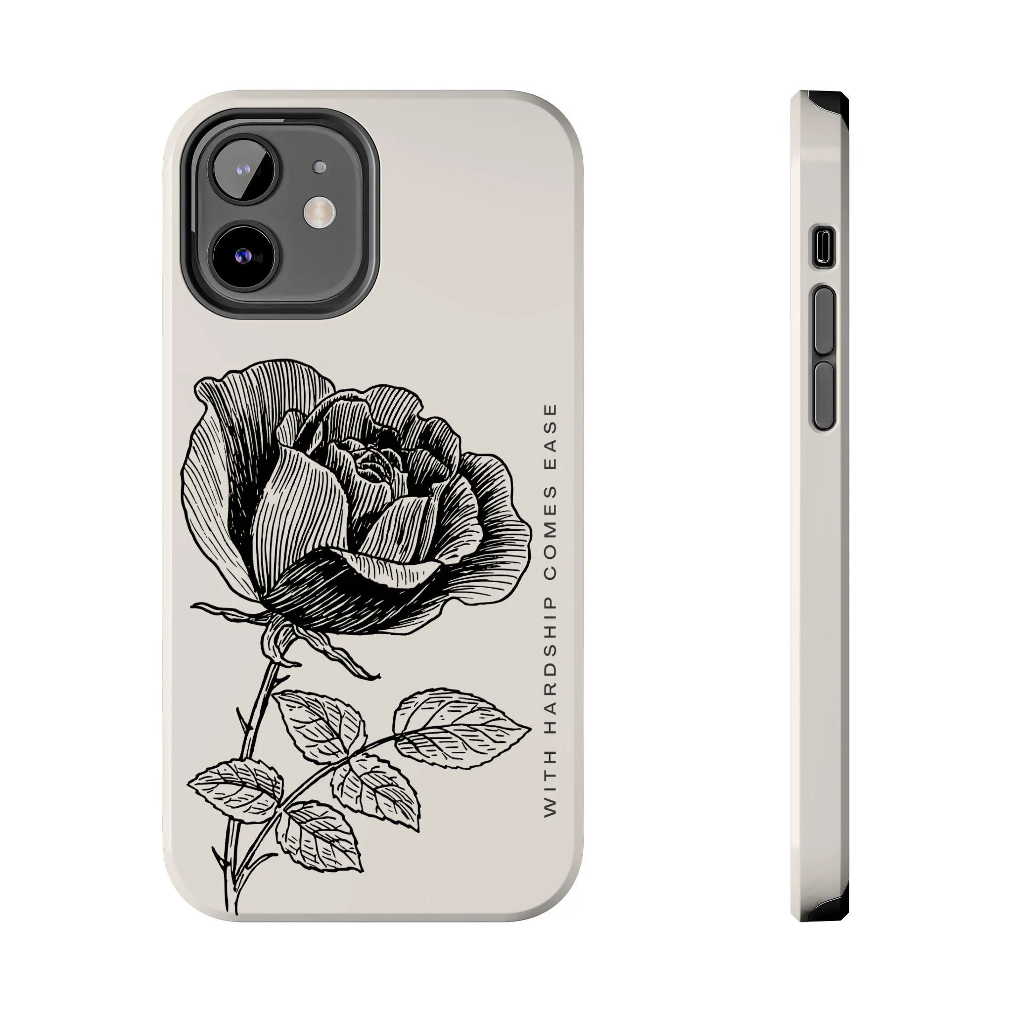 With Hardship Comes Ease Phone Case, Dark Floral Sketch iPhone Cover, Islamic Inspirational Case - image 4